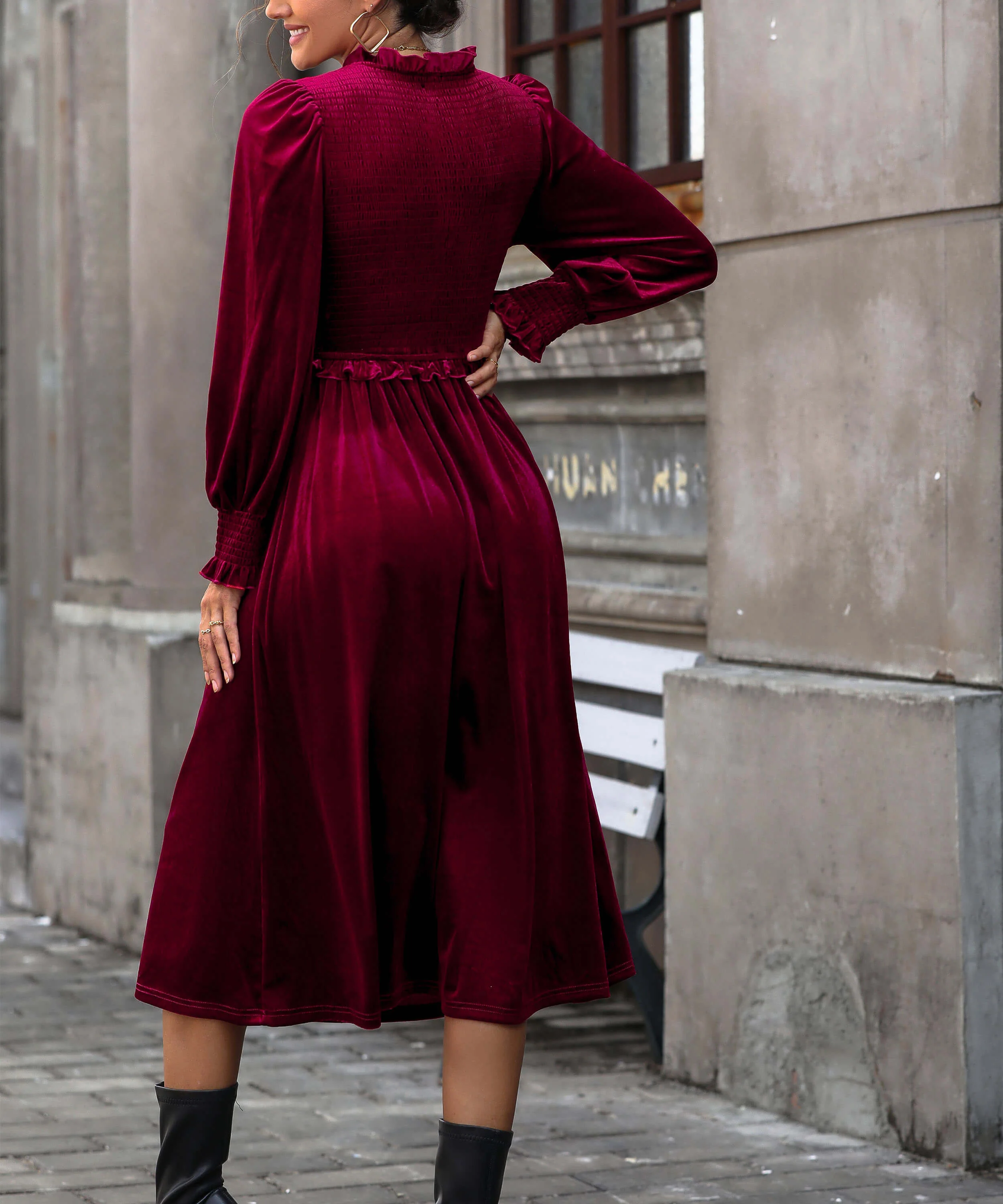 Theia V-Neck Velvet Midi Dress - Image 5