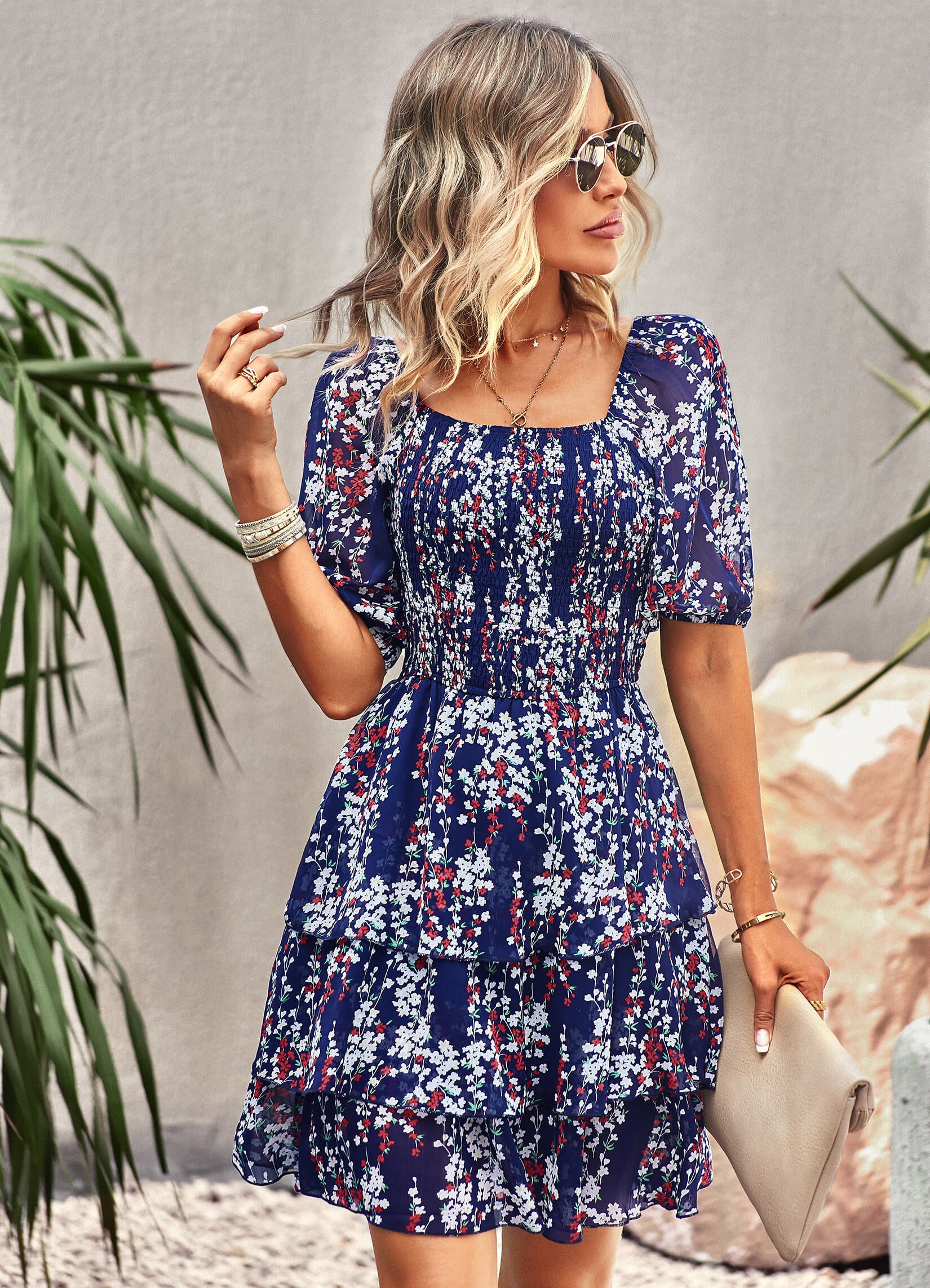THINK GARDEN PRINTED FLORAL MINI DRESS - NAVY - Image 5