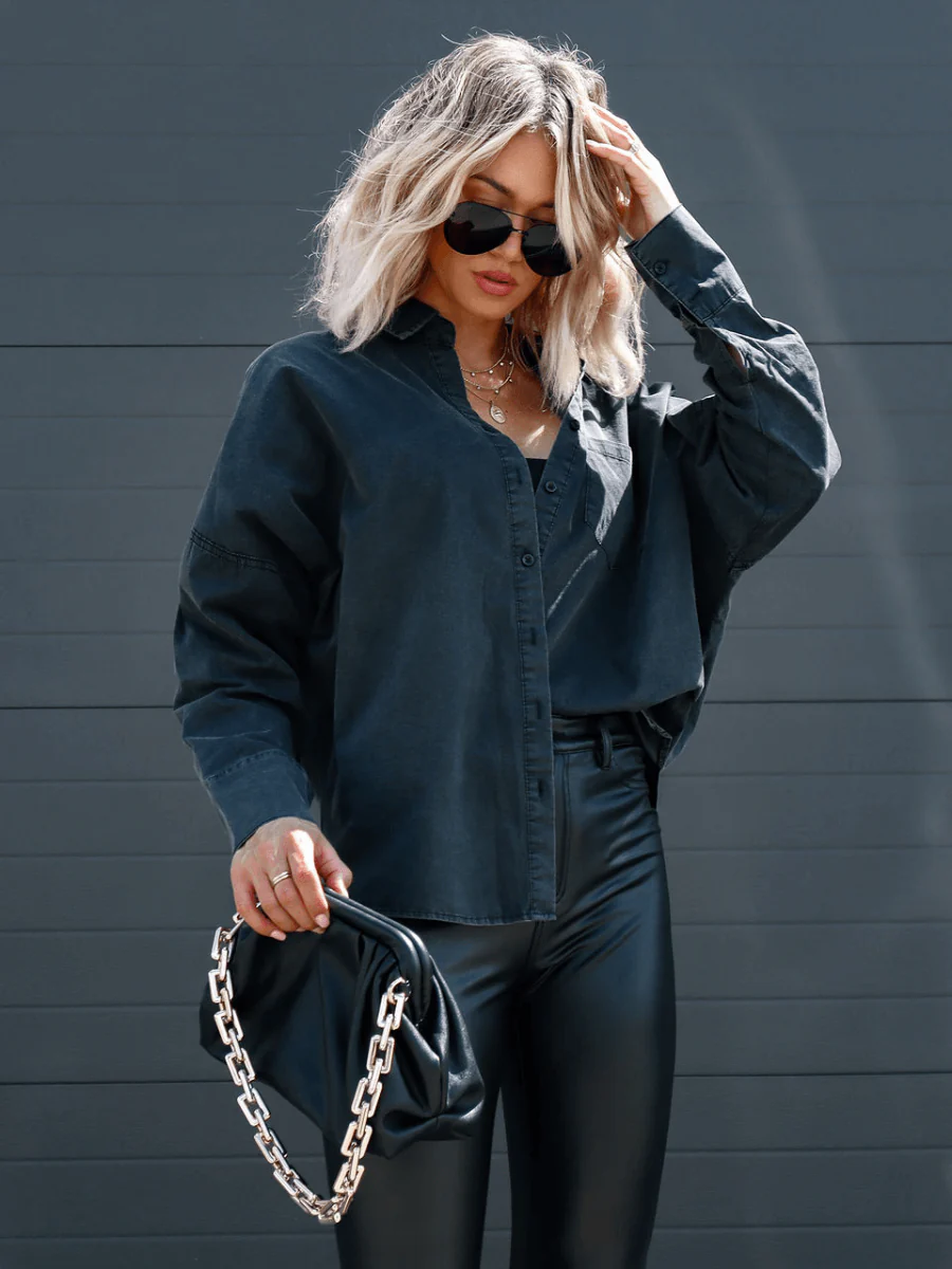 Thinking Out Loud Cotton Denim Shacket - Black - Image 2