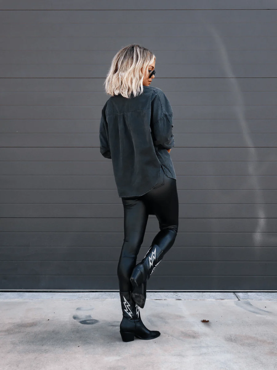 Thinking Out Loud Cotton Denim Shacket - Black - Image 3