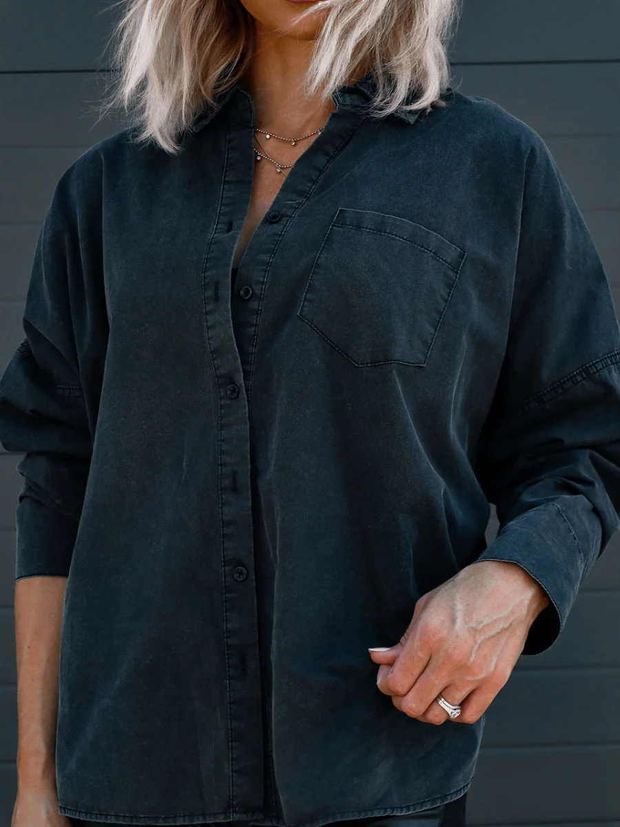 Thinking Out Loud Cotton Denim Shacket - Black - Image 5