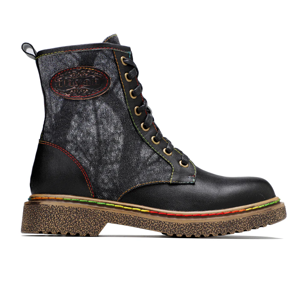 Soffia | Tie Dye-Contrast Genuine Leather Combat Boots - Image 6