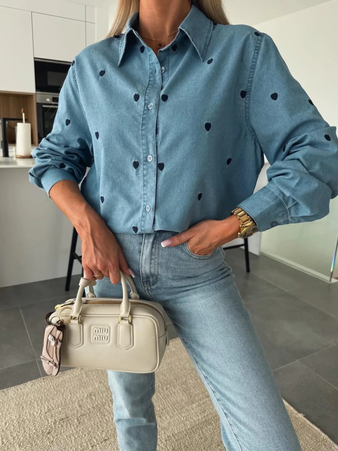 Tied In Love Denim Shirt - Blue - Image 2