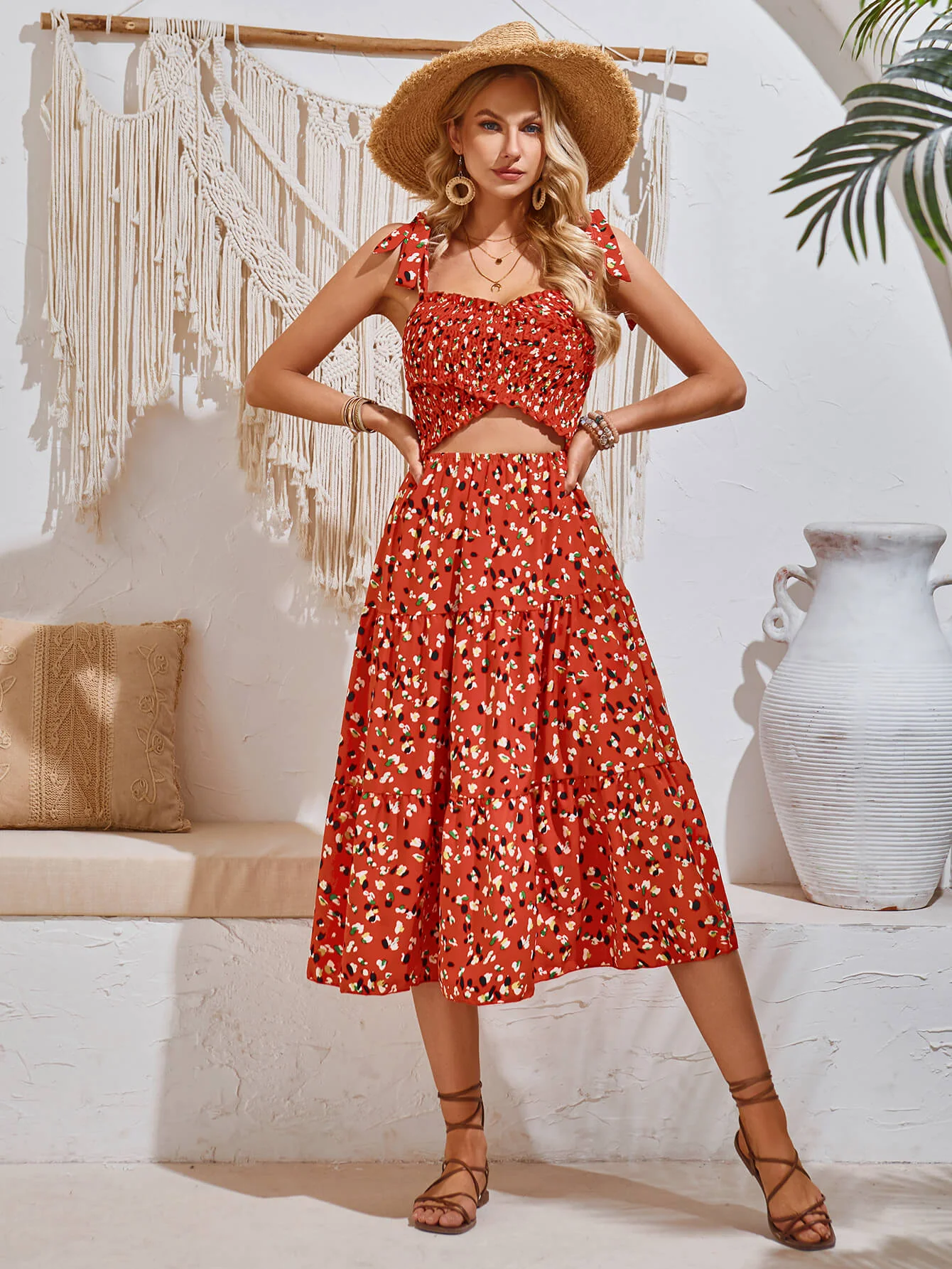 Timeless Beauty Cutout Floral Midi Dress - Brick - Image 6