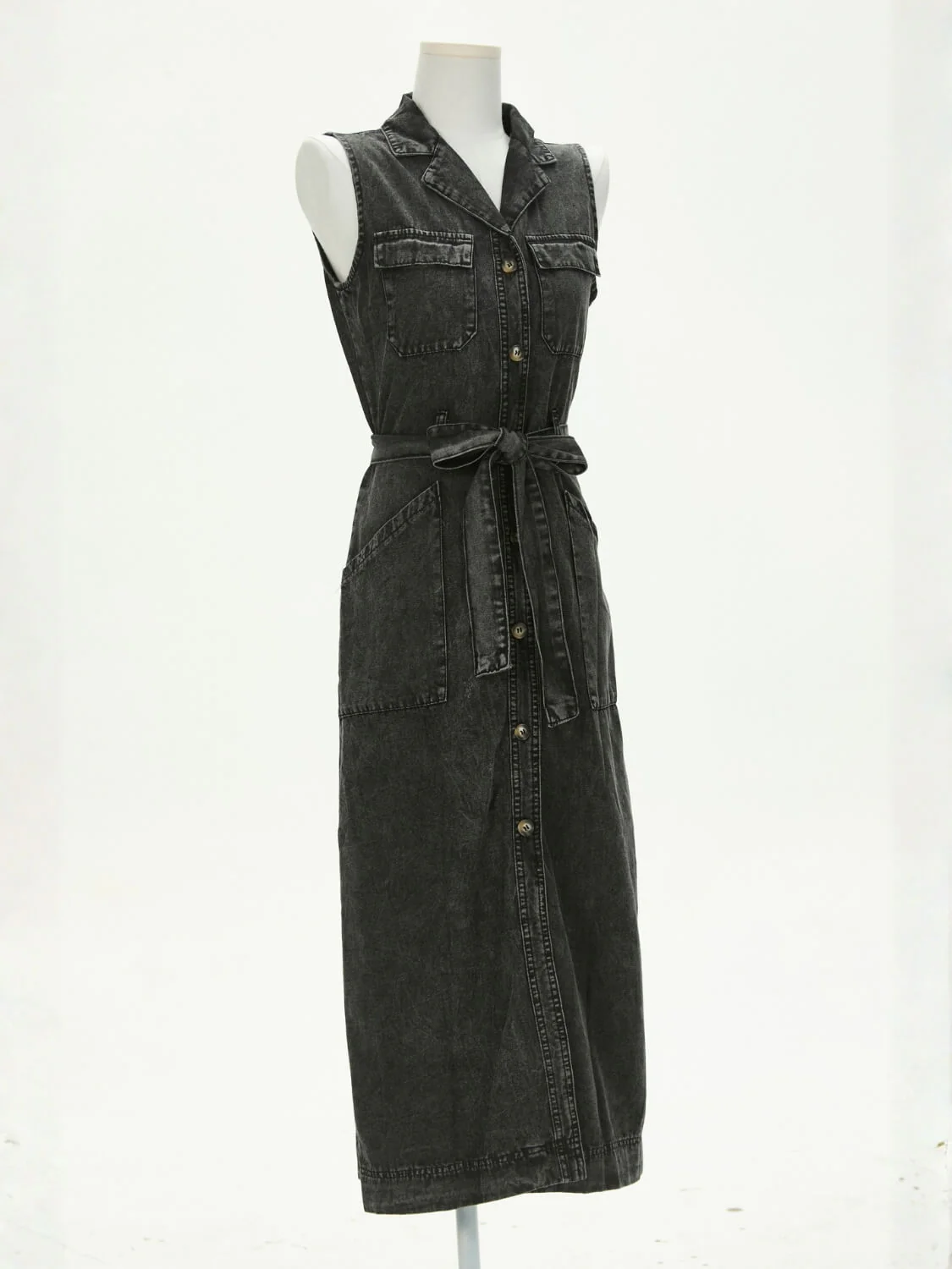 Timko Waist Tie Denim Mini Dress - black - Image 6
