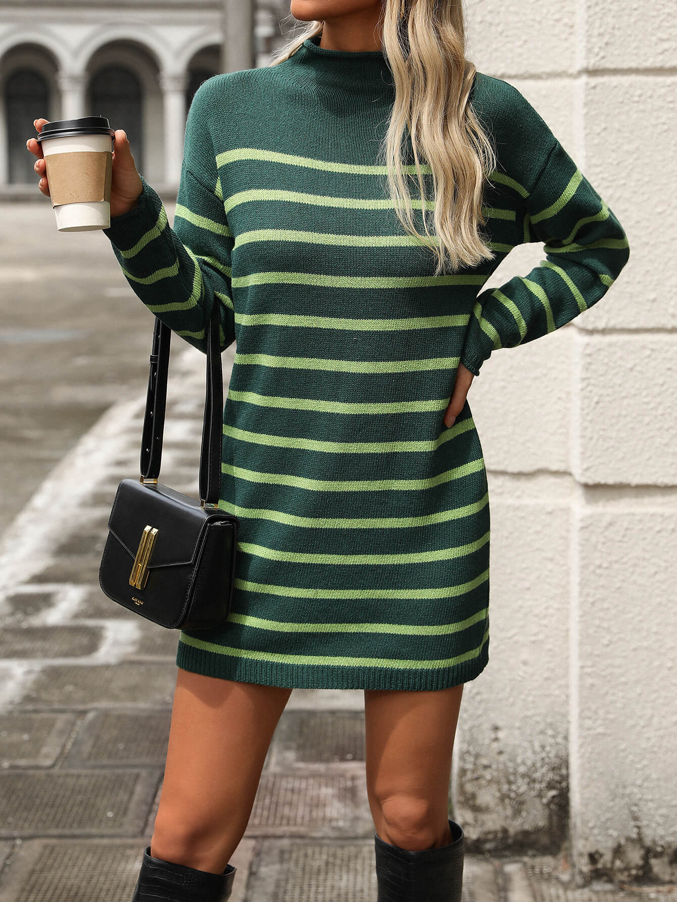 Tipton Striped Mini Sweater Dress - Green - Image 3