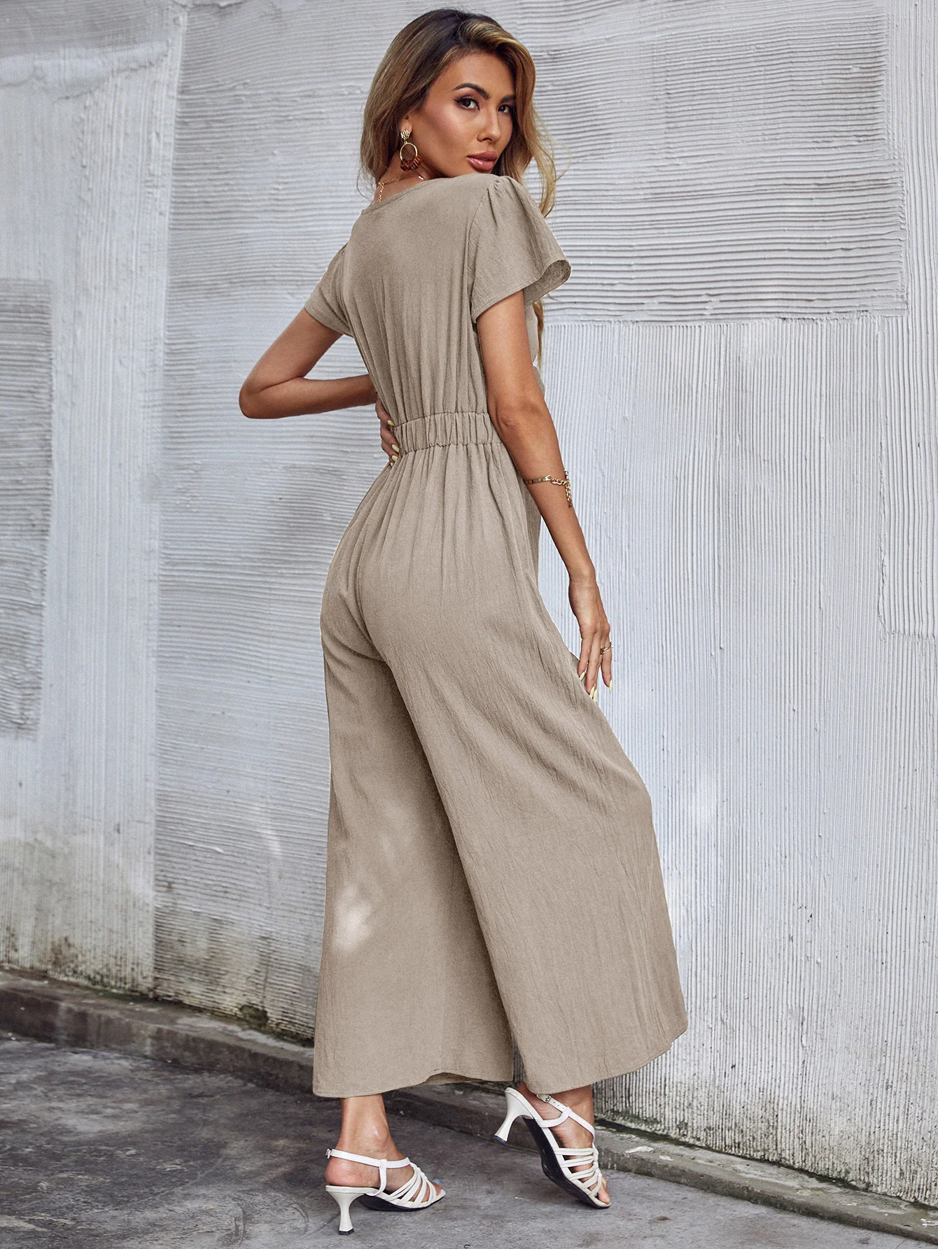 TOMMY BOW LINEN BLEND JUMPSUIT - APRICOT - Image 5