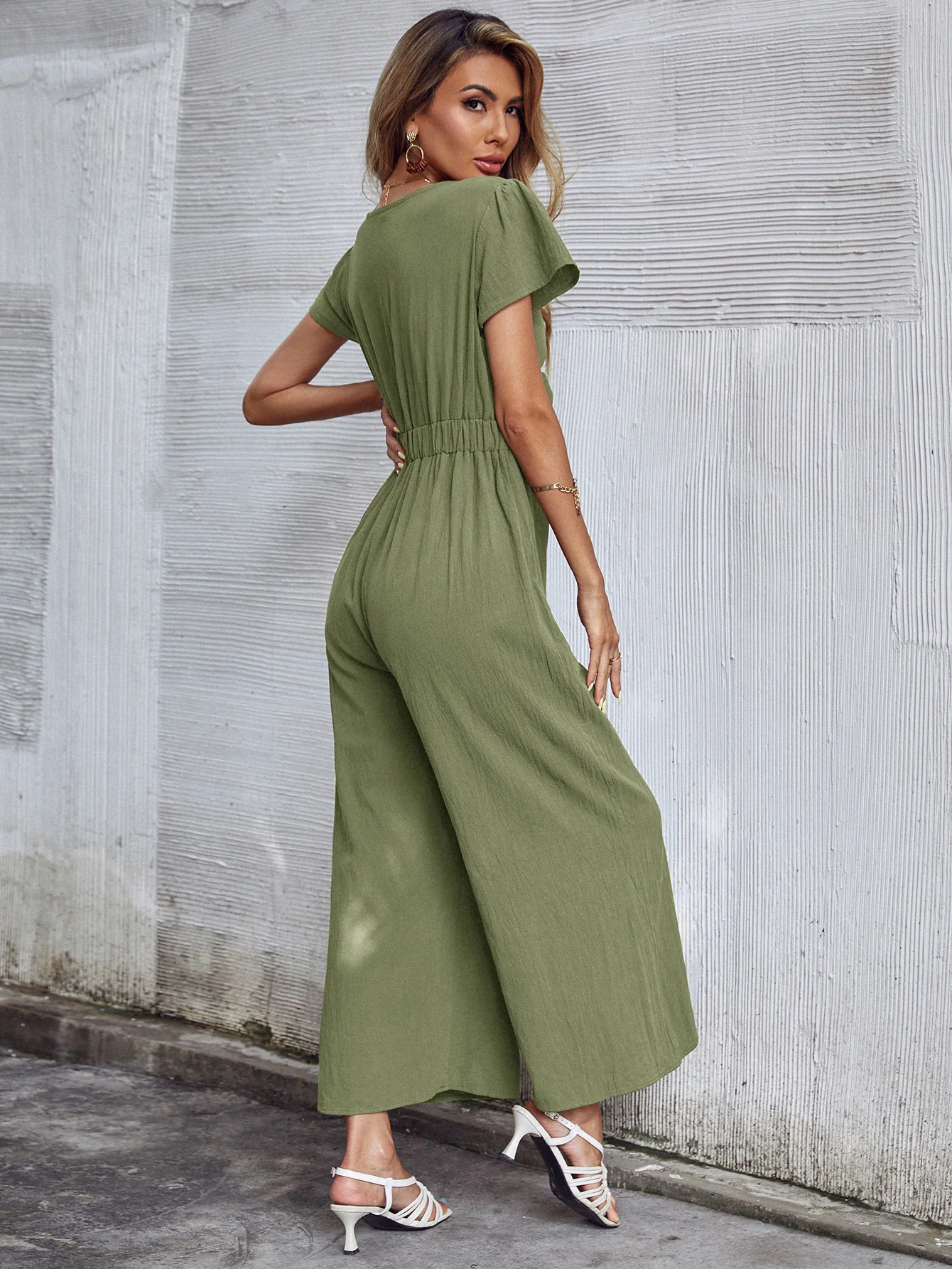 TOMMY BOW LINEN BLEND JUMPSUIT - ARMY GREEN - Image 4