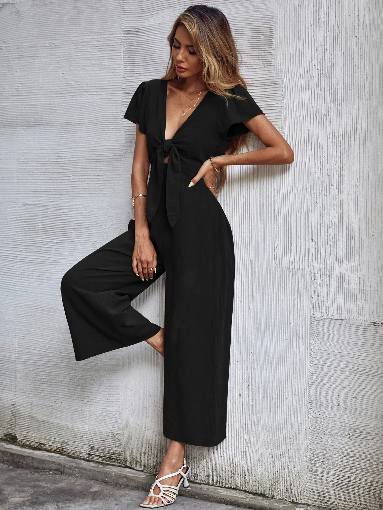 TOMMY BOW LINEN BLEND JUMPSUIT - BLACK - Image 5