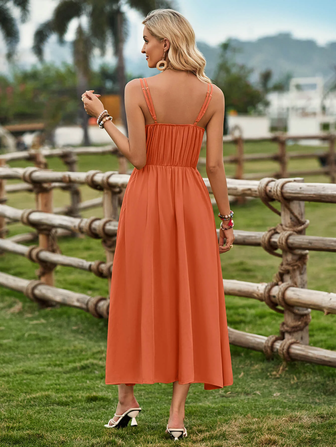Touch Of Lawn Front Tie Midi Dress - Orange - Image 5