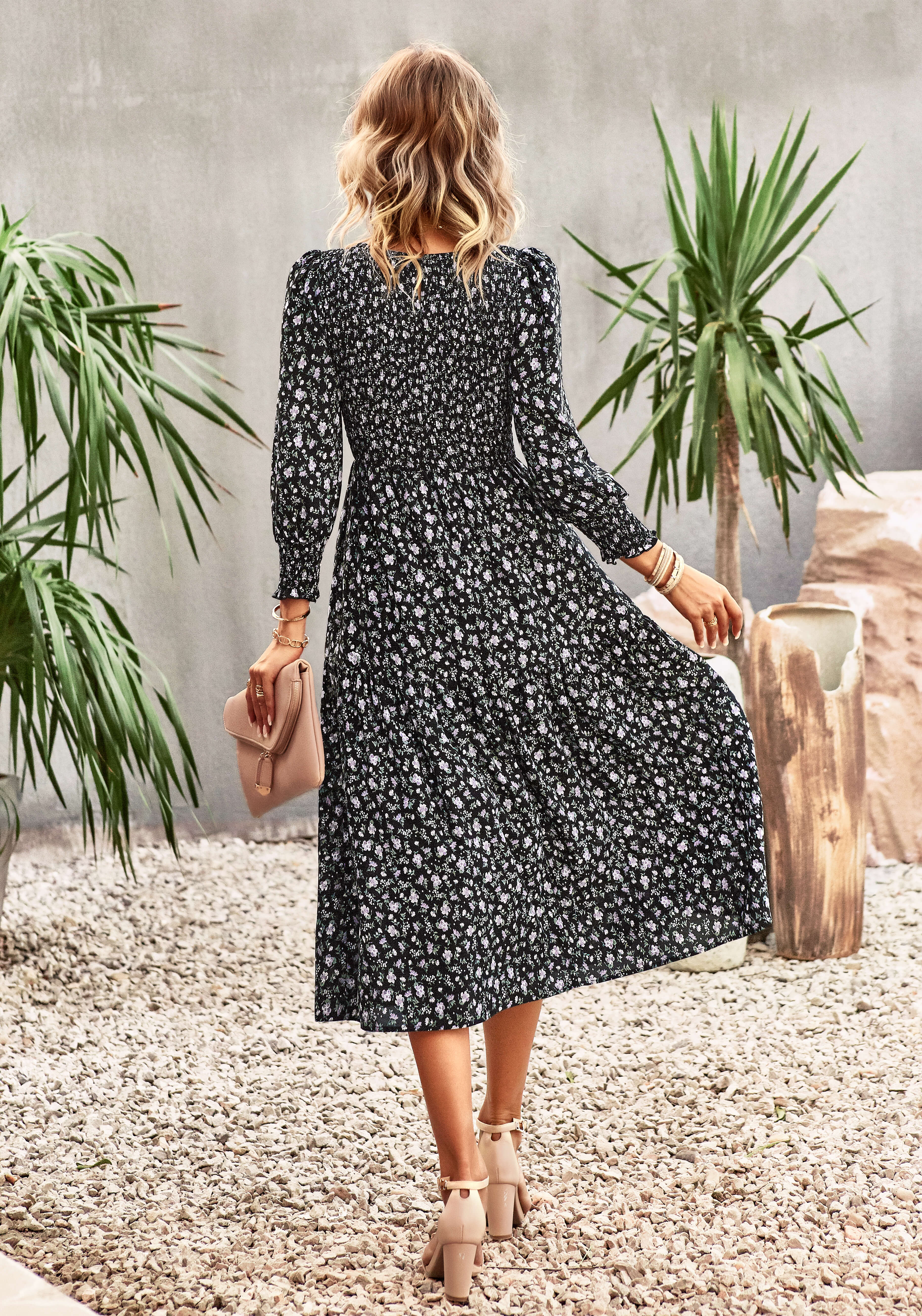 TRADING PLACES FLORAL MIDI DRESS - BLACK - Image 2