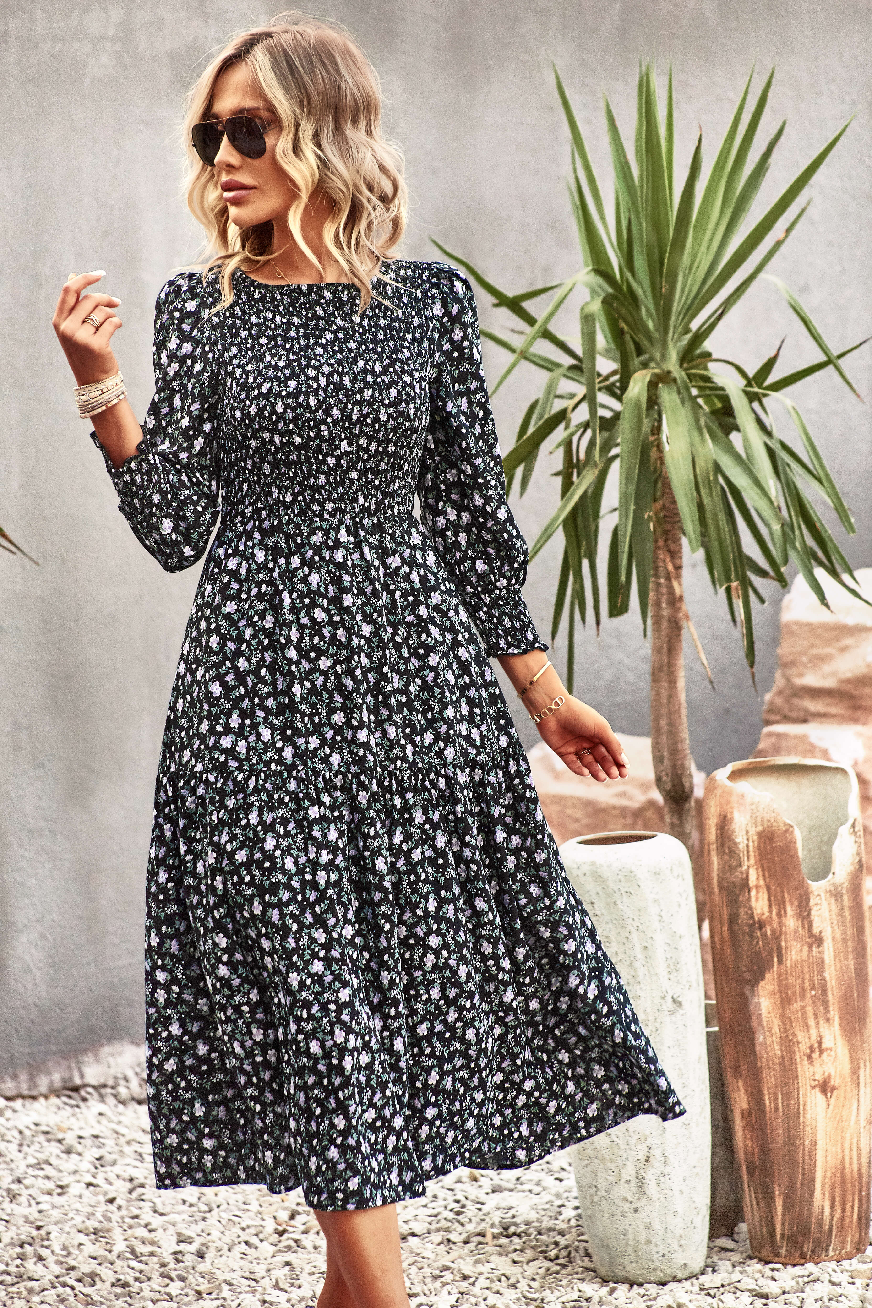 TRADING PLACES FLORAL MIDI DRESS - BLACK - Image 5