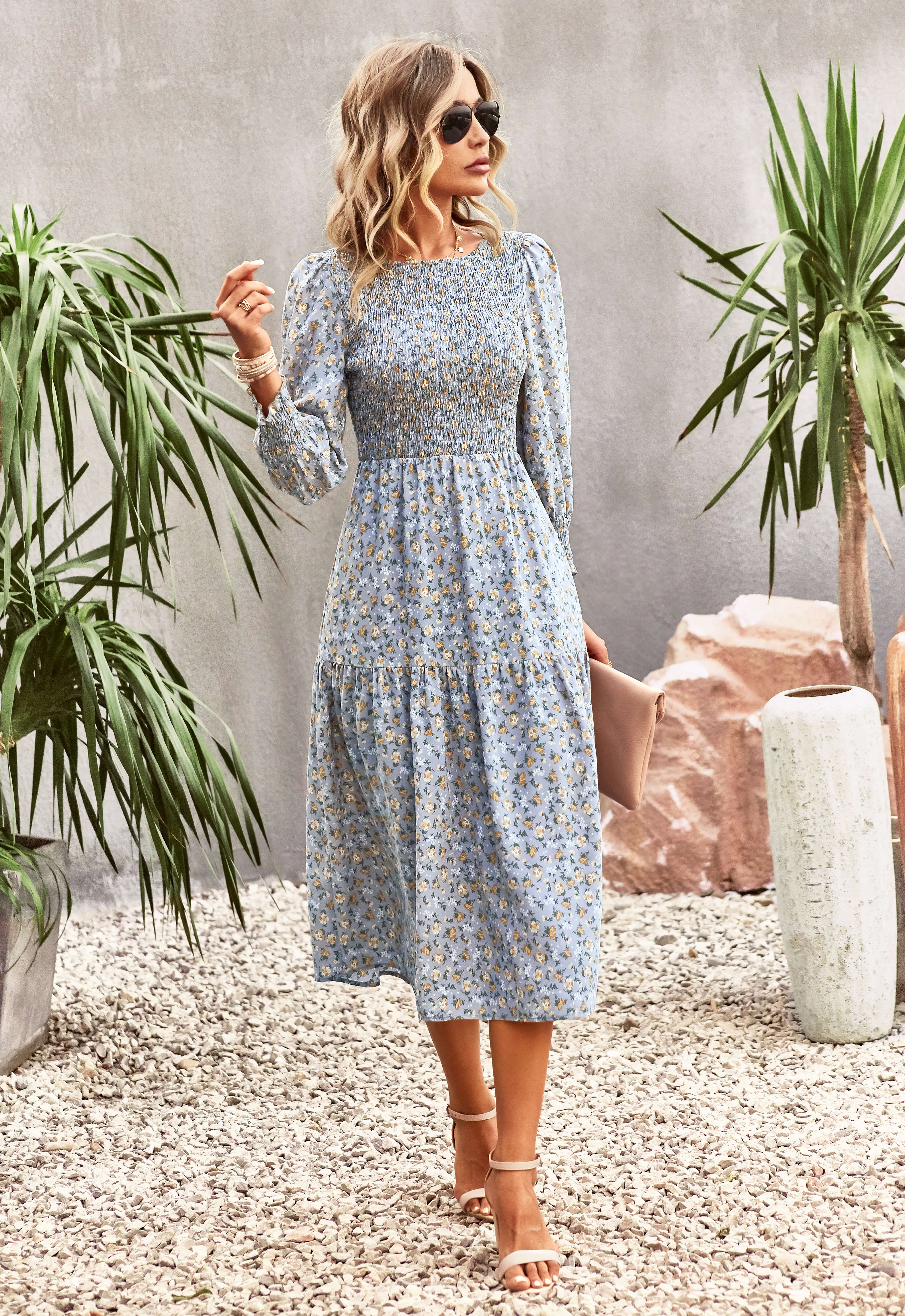TRADING PLACES FLORAL MIDI DRESS - BLUE - Image 3