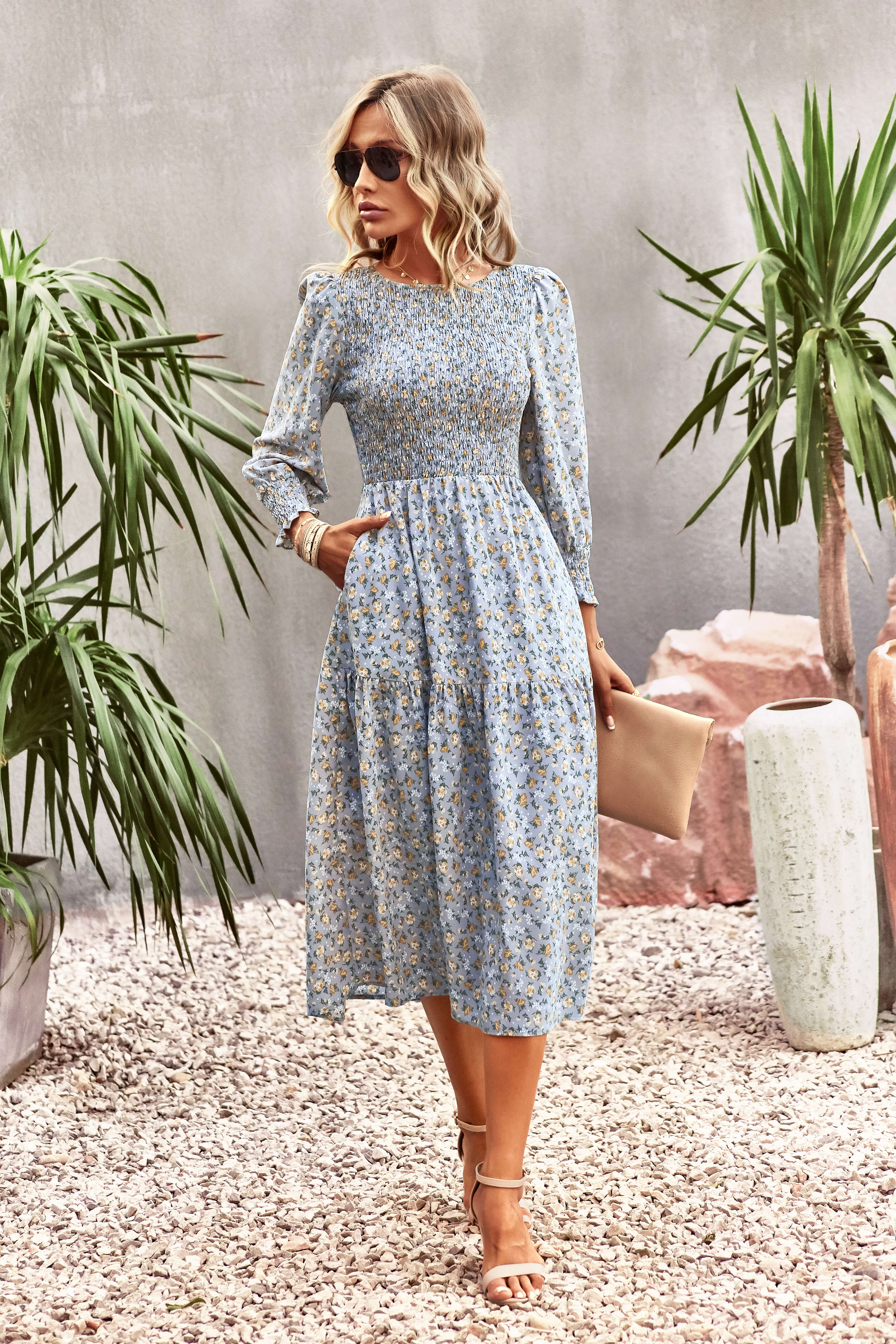 TRADING PLACES FLORAL MIDI DRESS - BLUE - Image 5