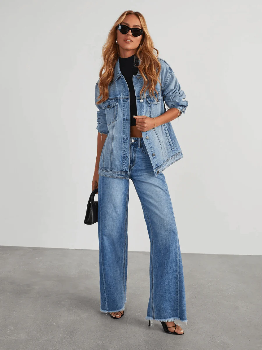 Trendsetter Wide Leg Diagonal Seam Jeans - Image 6