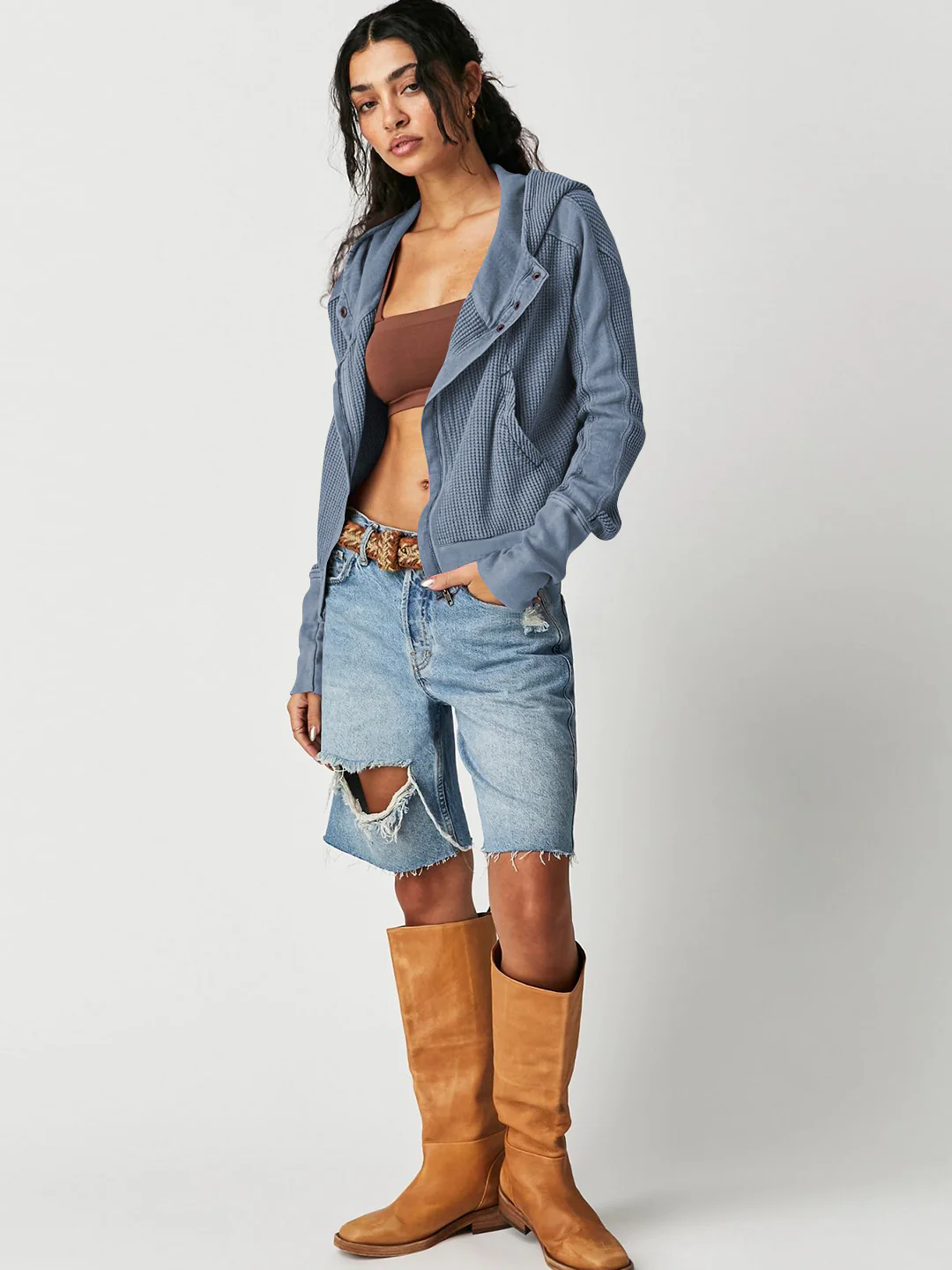 Treyson Bomber Hoody Jacket - Blue - Image 3