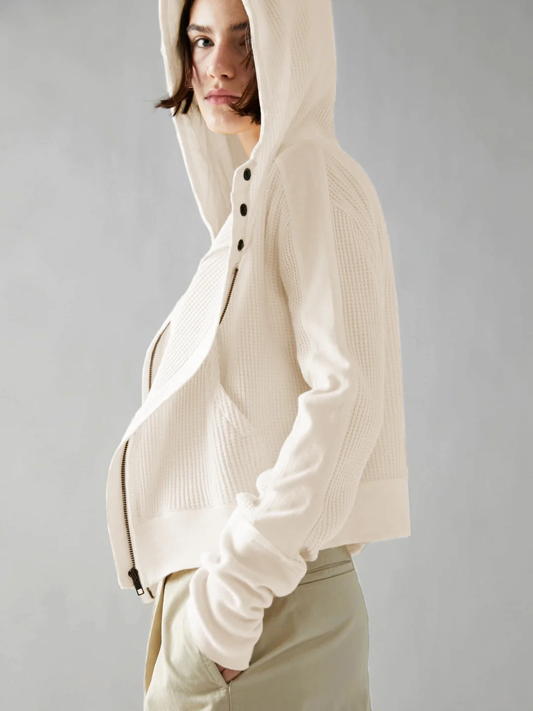 Treyson Bomber Hoody Jacket - Cream - Image 2