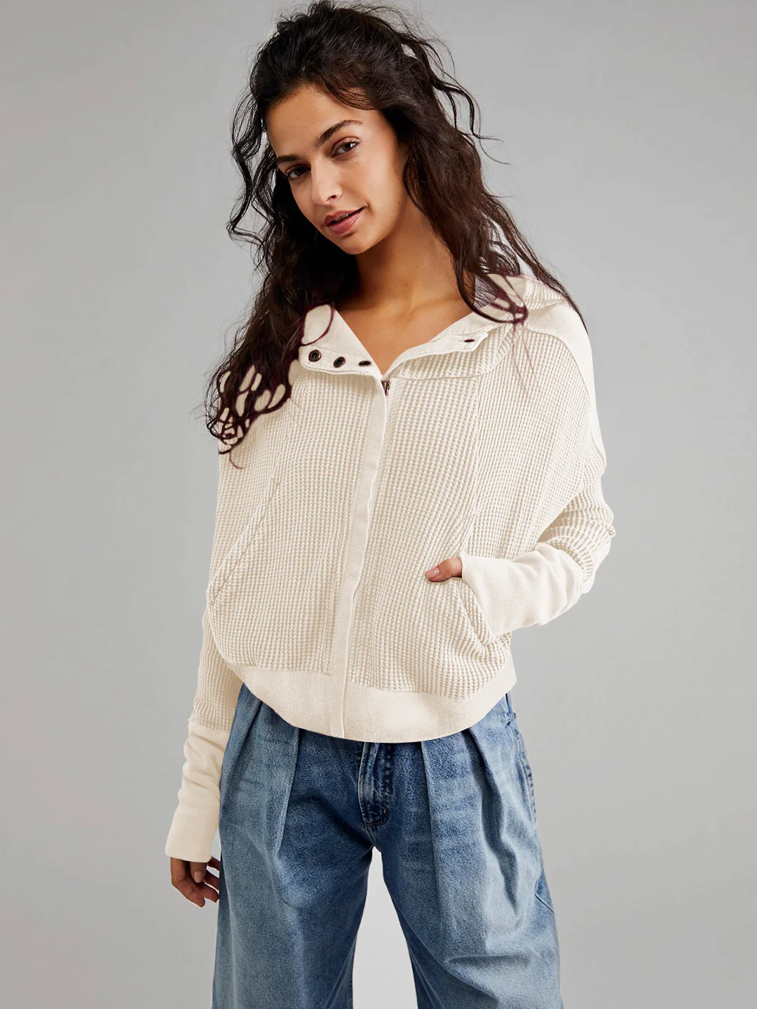 Treyson Bomber Hoody Jacket - Cream - Image 4