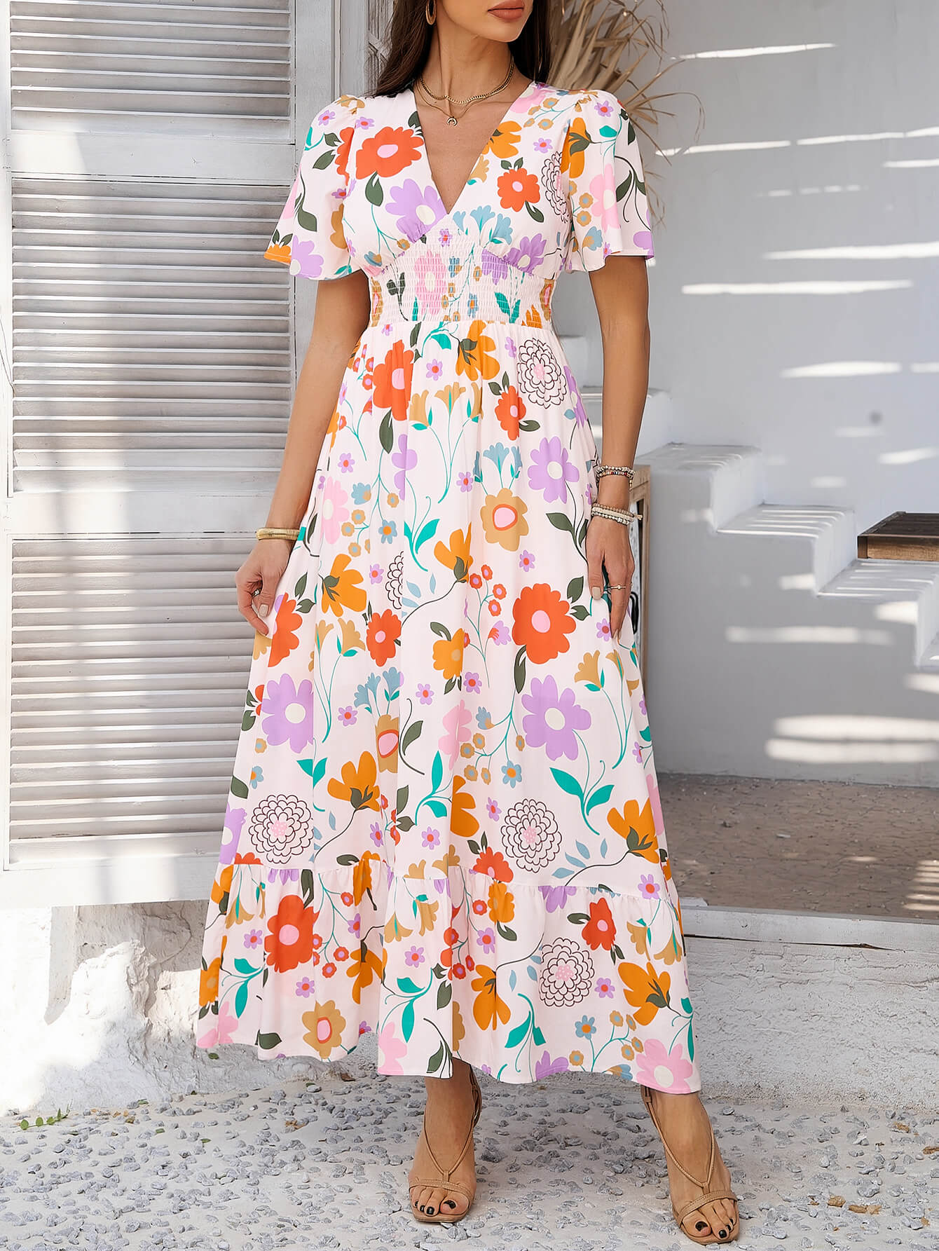 Tropical Drift Abstract Floral Maxi Dress - beige - Image 5