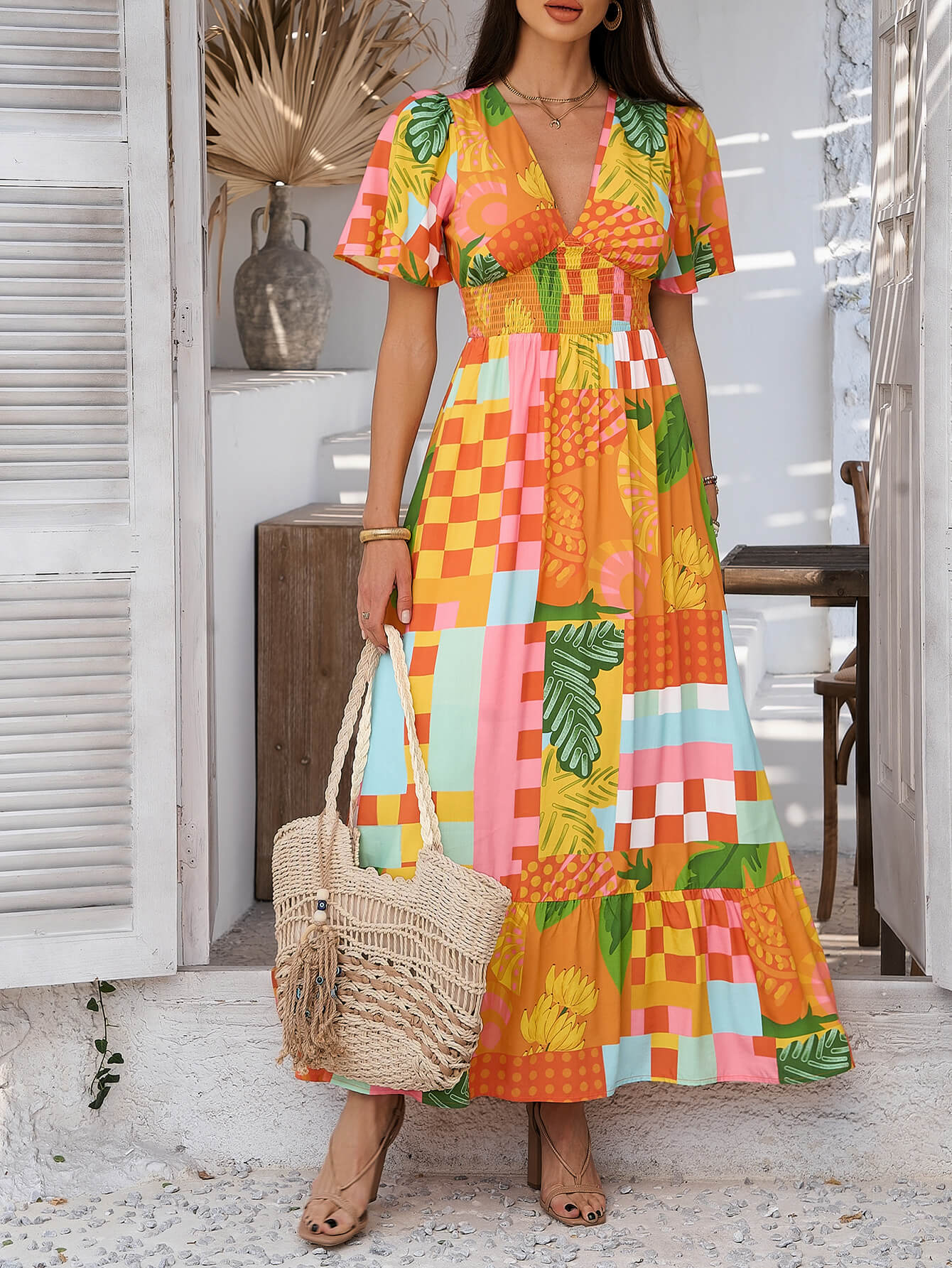 Tropical Drift Abstract Floral Maxi Dress - orange - Image 2