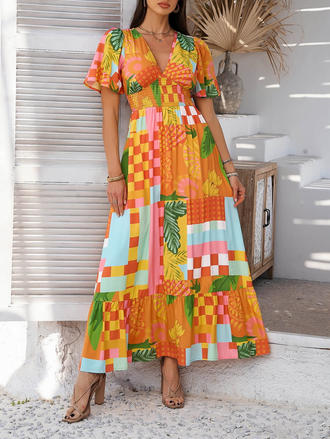 Tropical Drift Abstract Floral Maxi Dress - orange - Image 5