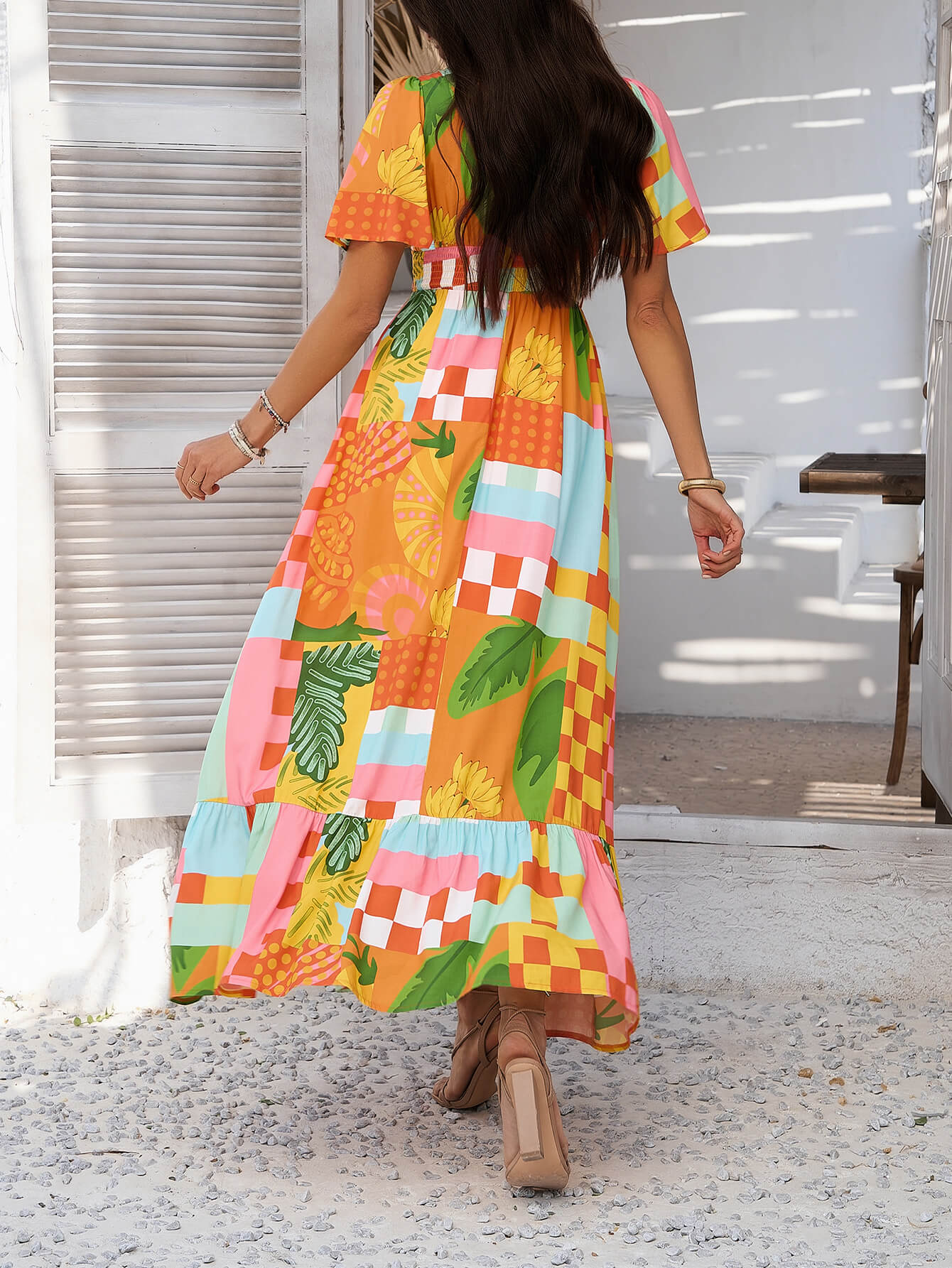 Tropical Drift Abstract Floral Maxi Dress - orange - Image 6