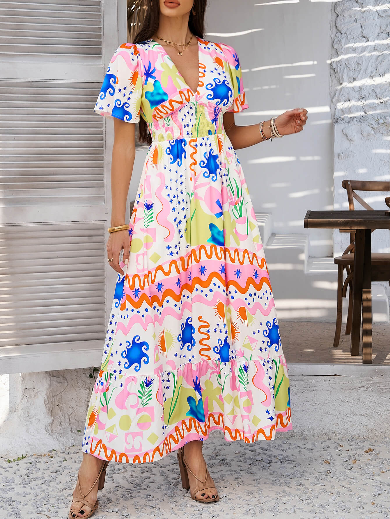 Tropical Drift Abstract Floral Maxi Dress - pink - Image 2
