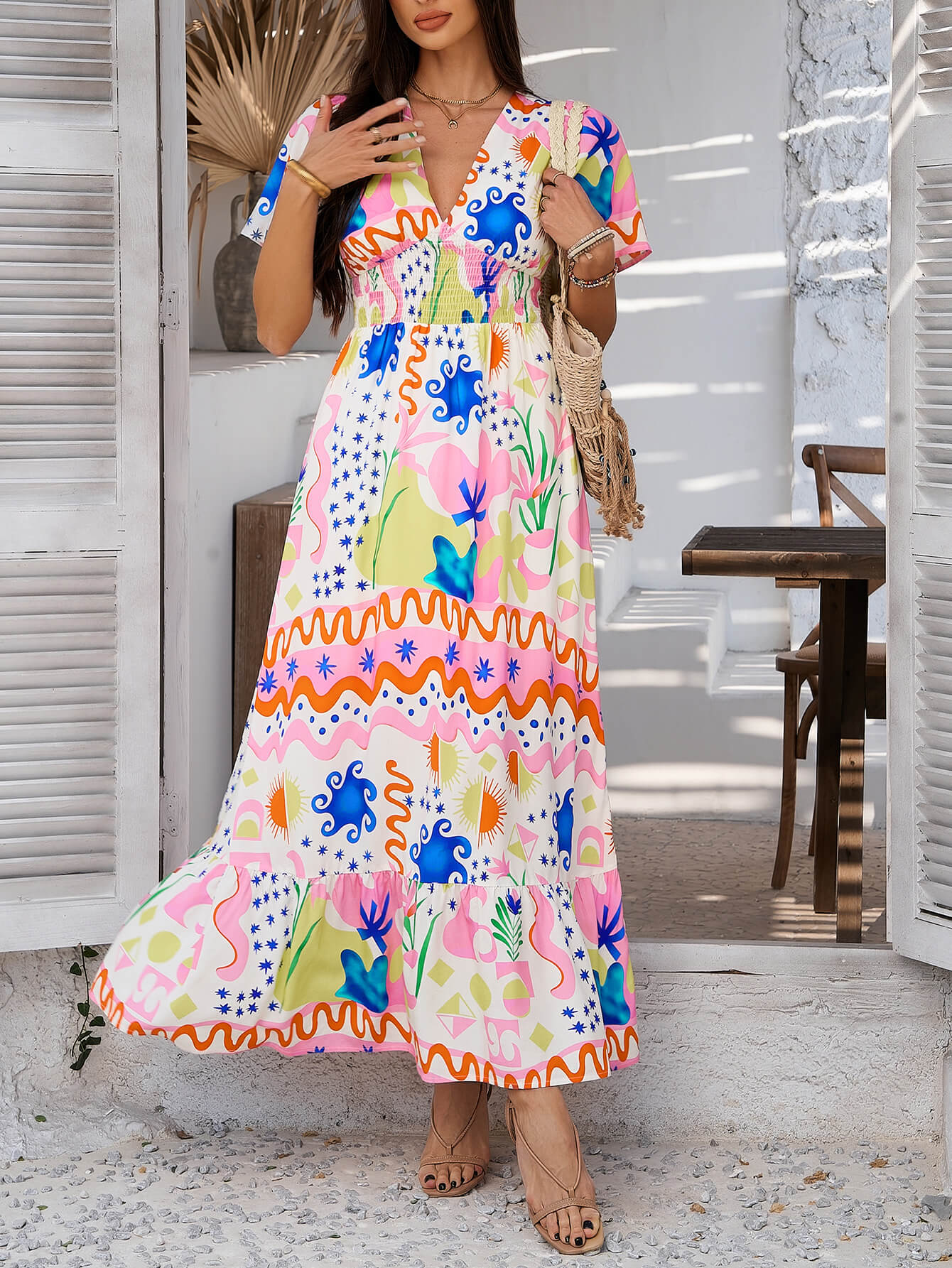 Tropical Drift Abstract Floral Maxi Dress - pink - Image 3