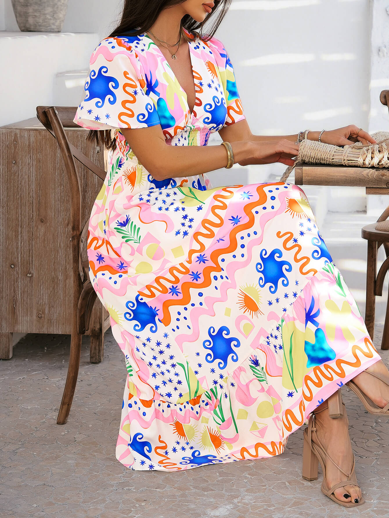 Tropical Drift Abstract Floral Maxi Dress - pink - Image 6