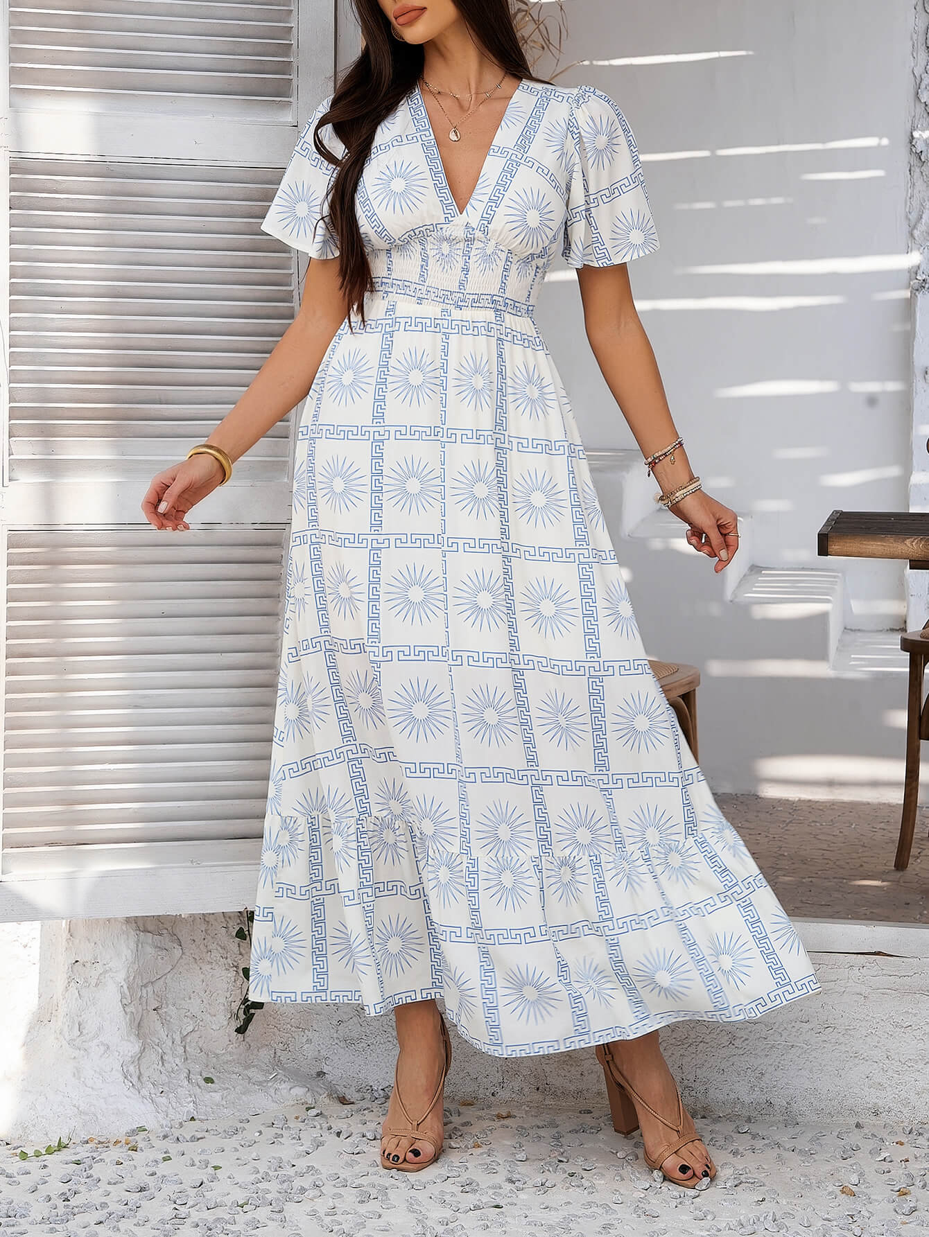 Tropical Drift Abstract Floral Maxi Dress - white - Image 5
