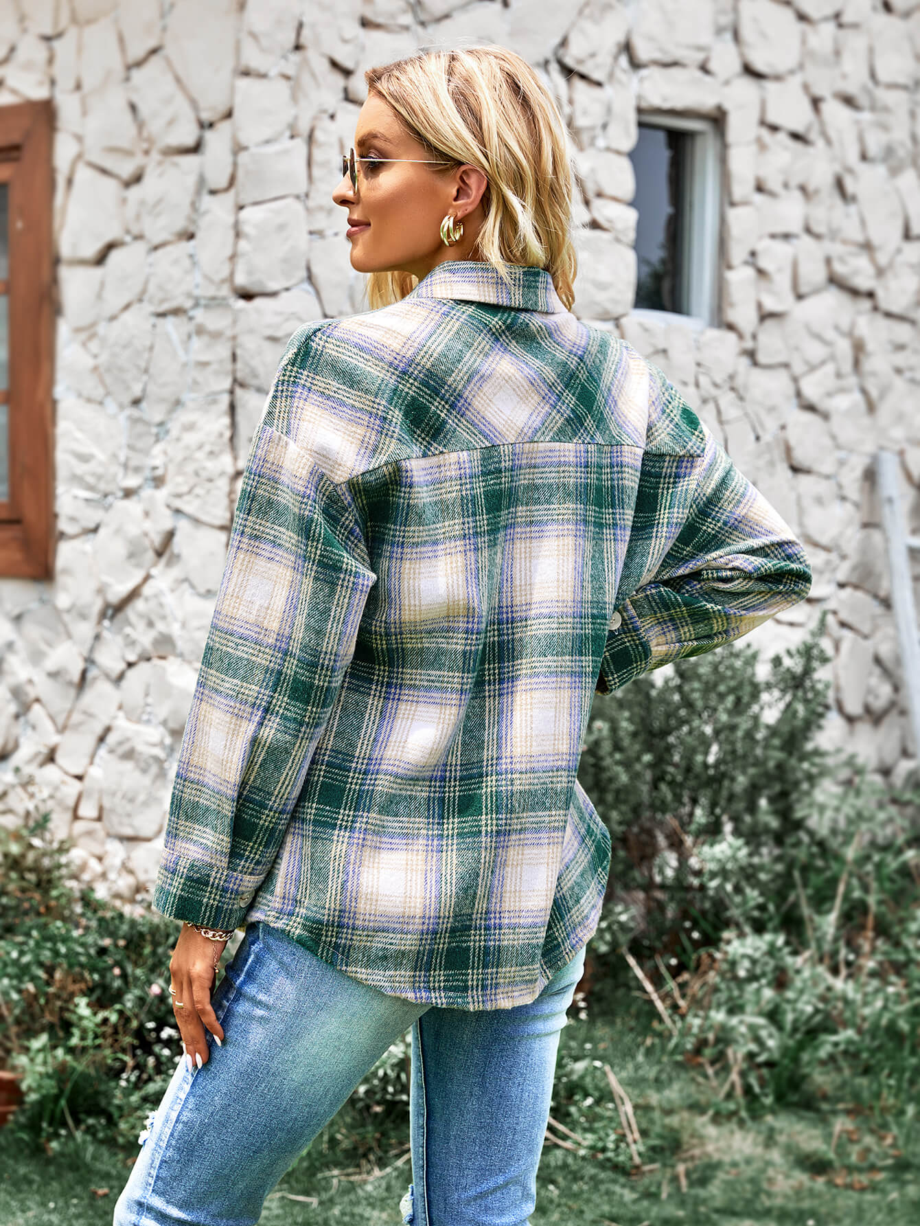TYPICAL FALL POCKETED PLAID SHACKET - GREEN - Image 3