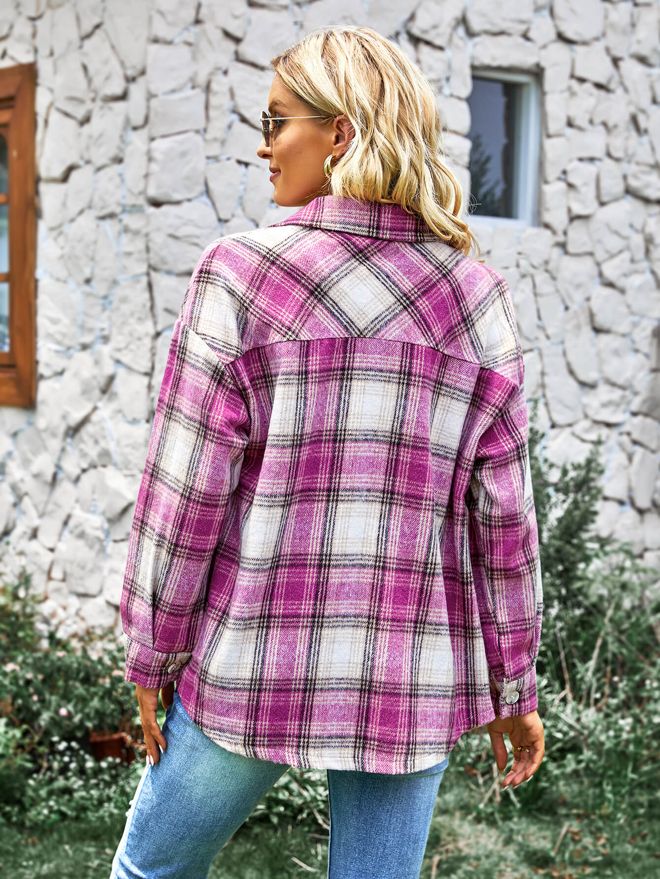TYPICAL FALL POCKETED PLAID SHACKET - PINK - Image 3