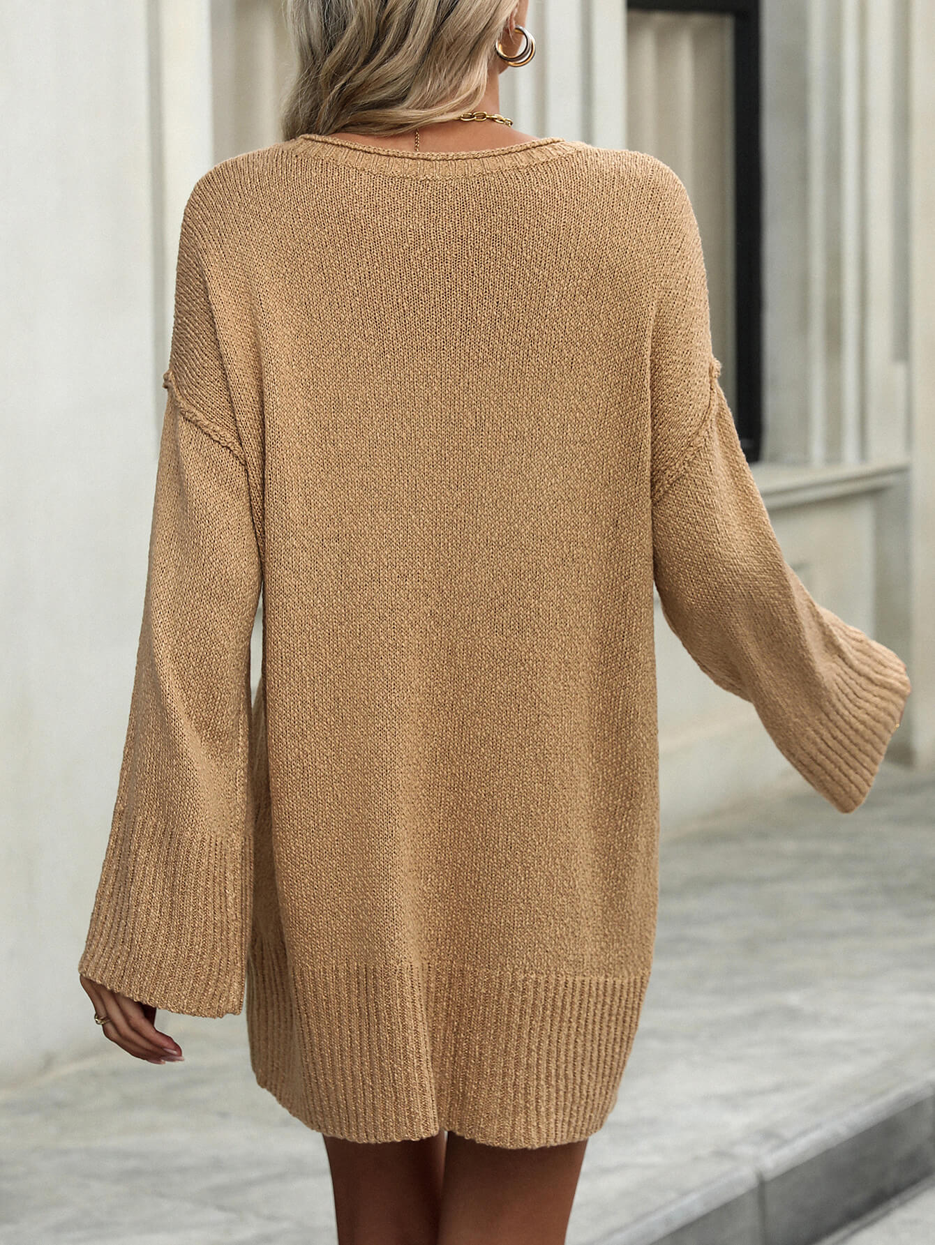 Uptown Girl Mini Sweater Dress - Beige - Image 6