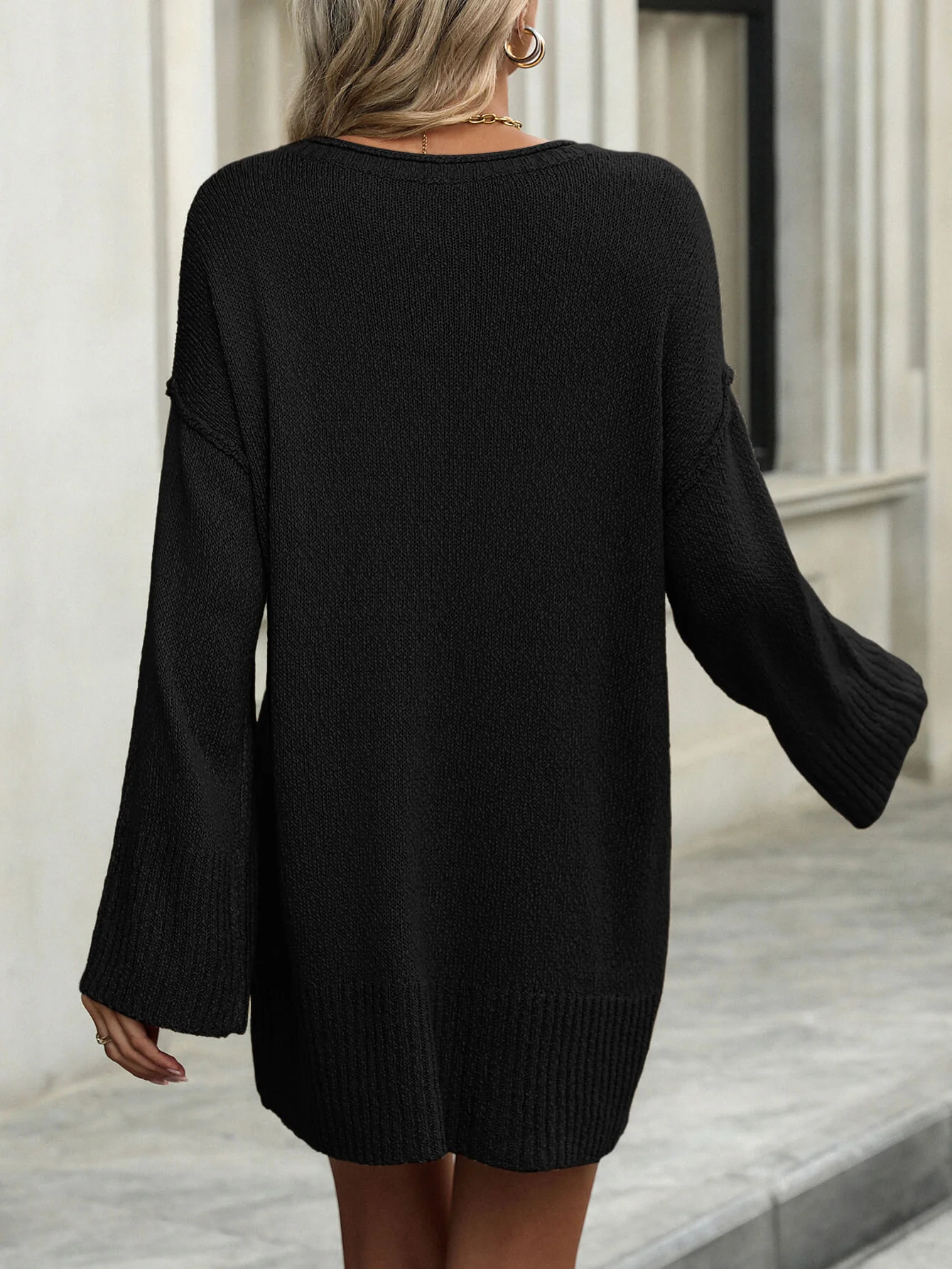 Uptown Girl Mini Sweater Dress - Black - Image 6