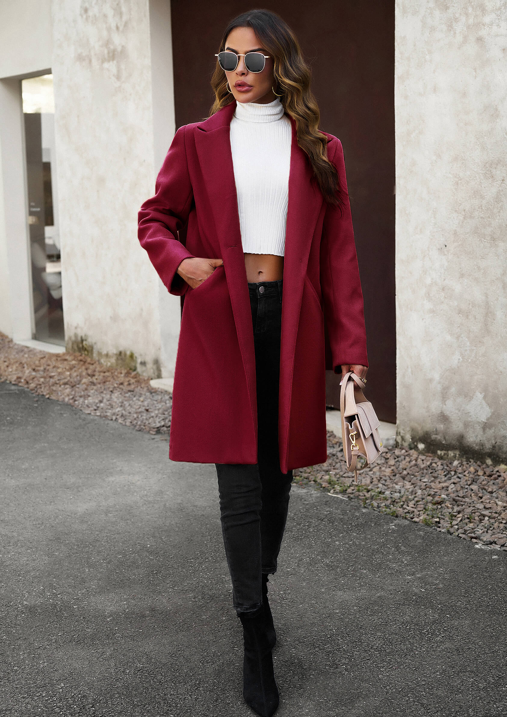 Uptown Girl Pocketed Boyfriend Jacket - Burgundy - Image 4