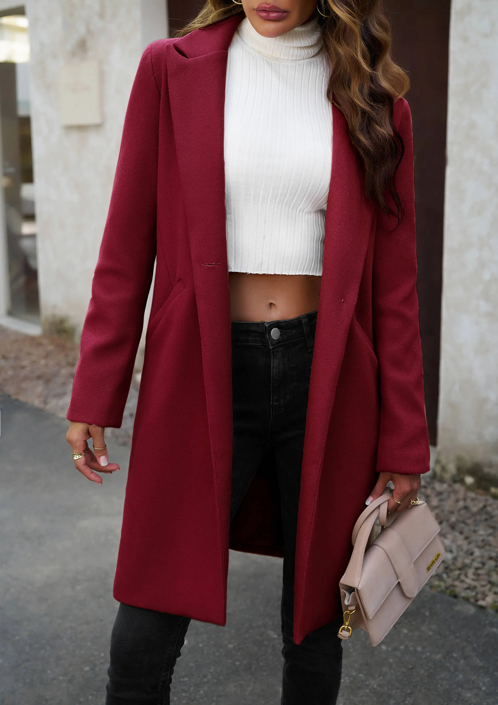 Uptown Girl Pocketed Boyfriend Jacket - Burgundy - Image 5