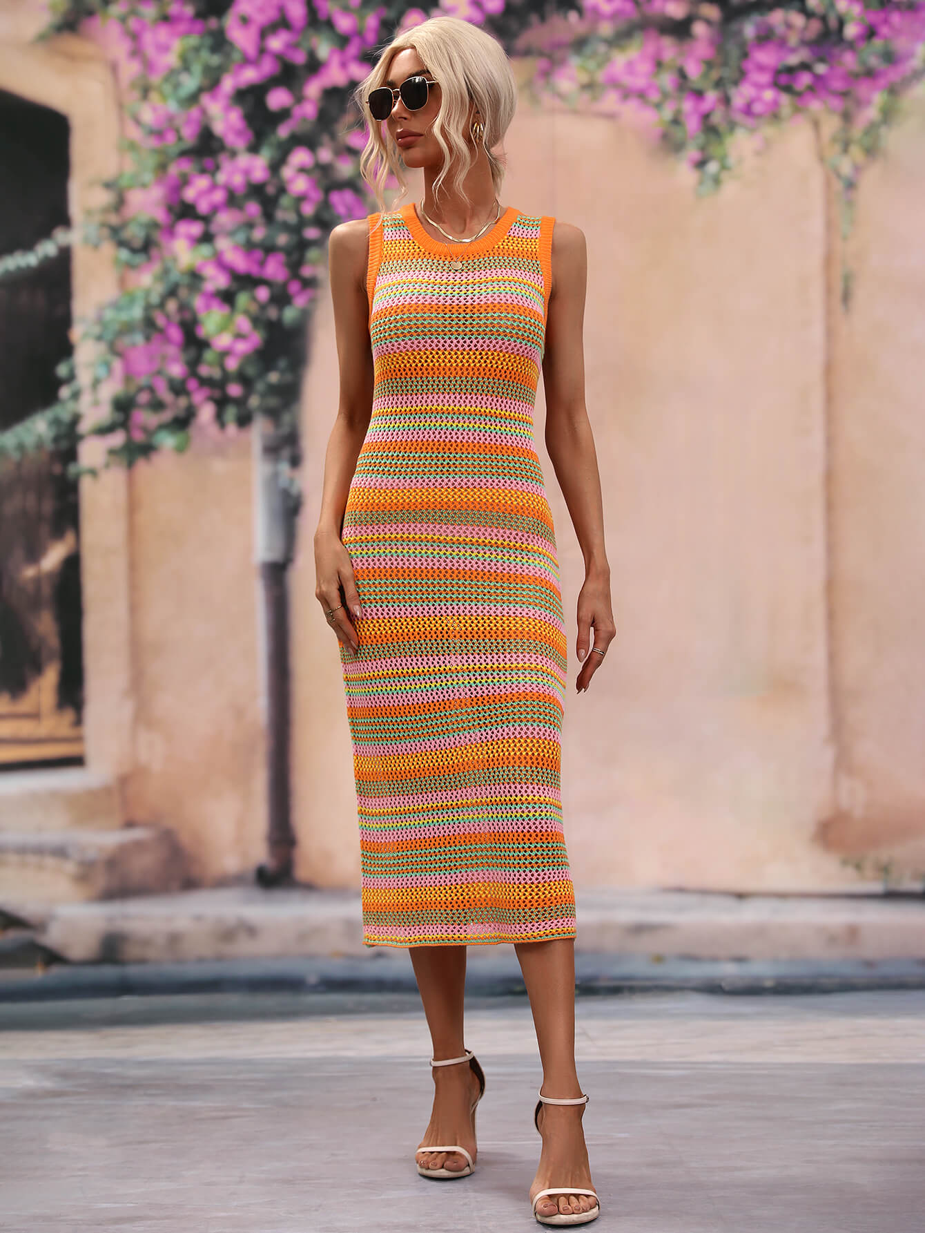 VACAYS CHEVRON KNIT MIDI DRESS - ORANGE - Image 5