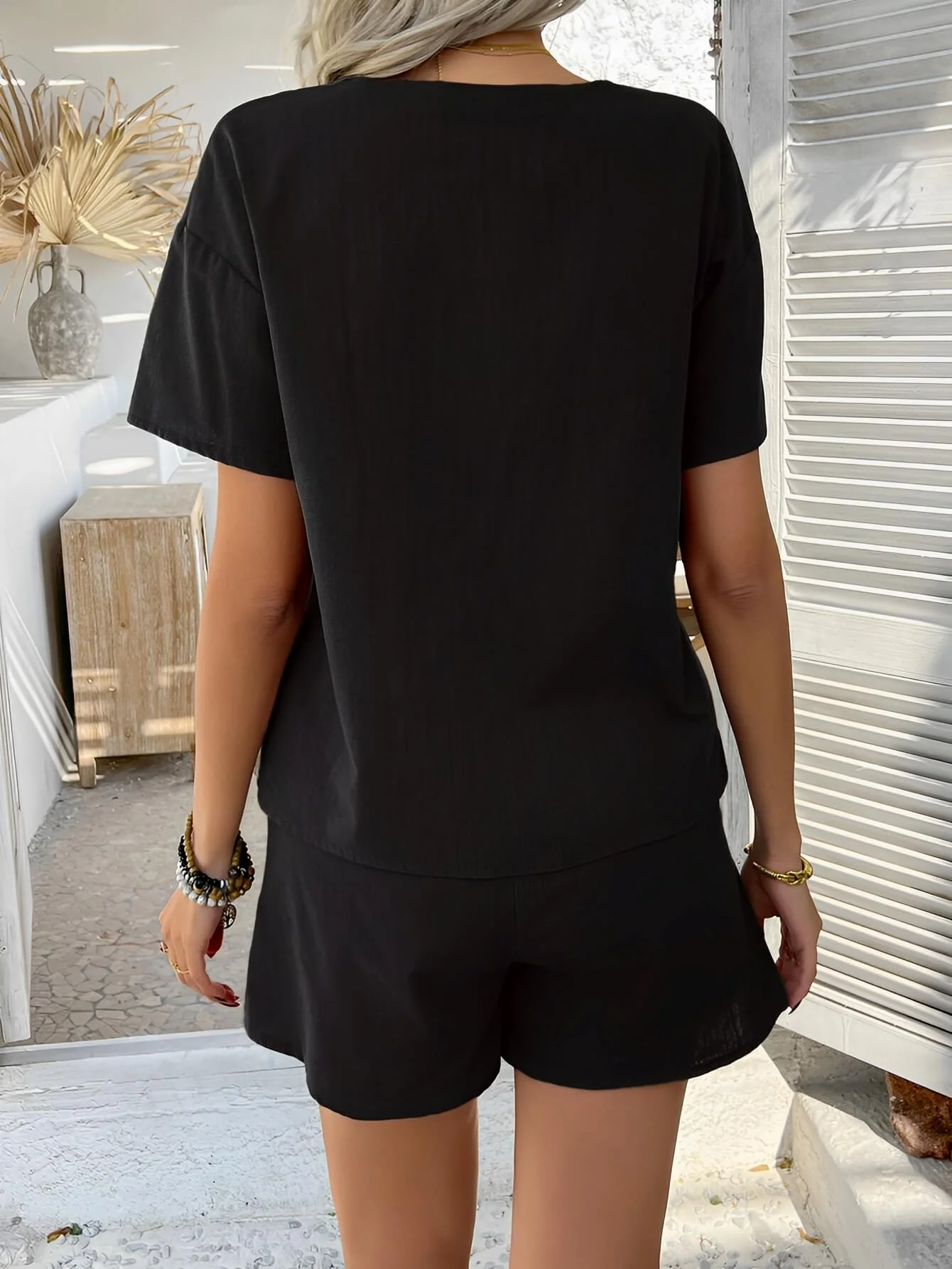 Valeria Front Tie Cotton Matching Sets - black - Image 5