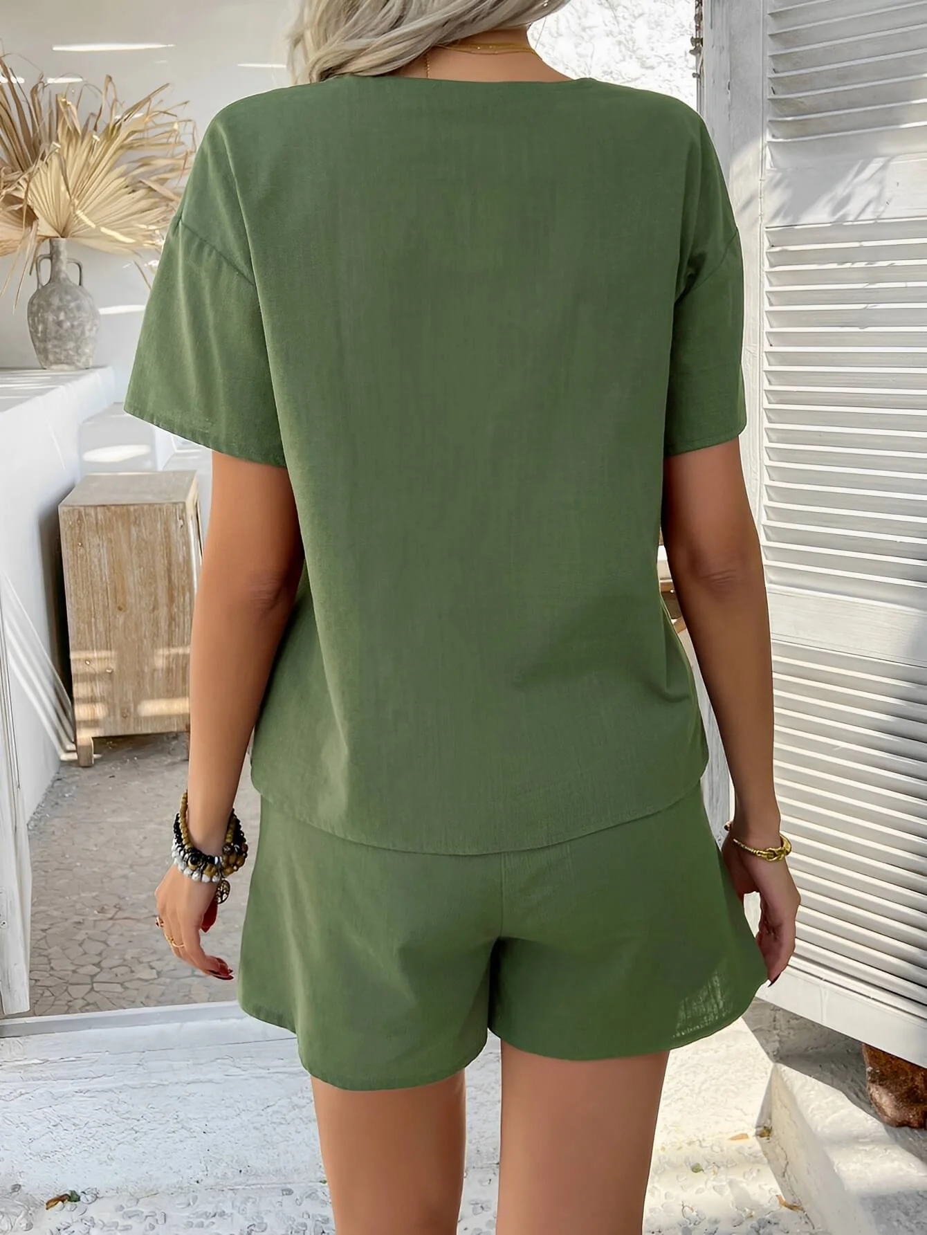 Valeria Front Tie Cotton Matching Sets - olive - Image 5