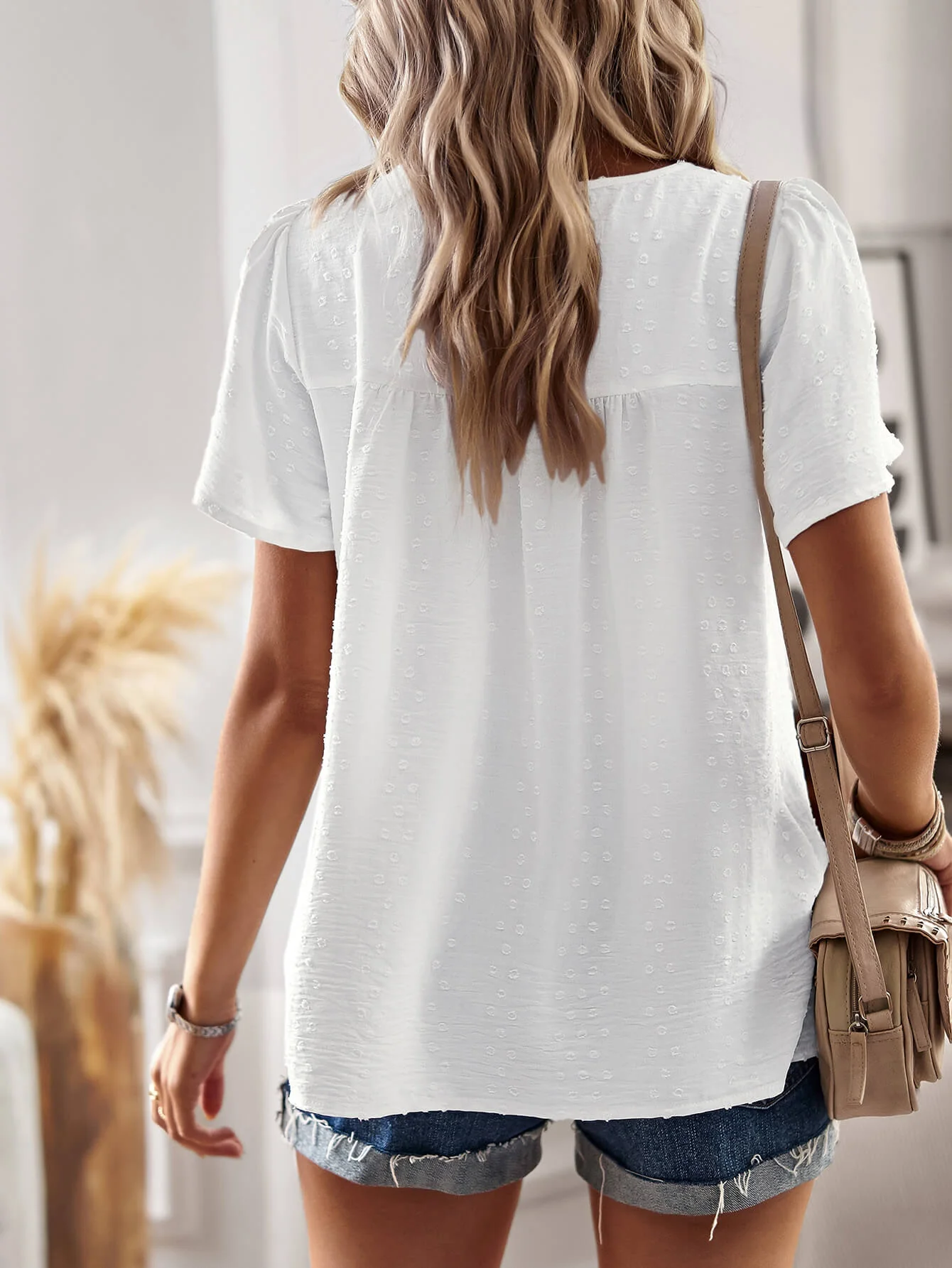 Ventura Lace Trim Short Sleeve Top - White - Image 5