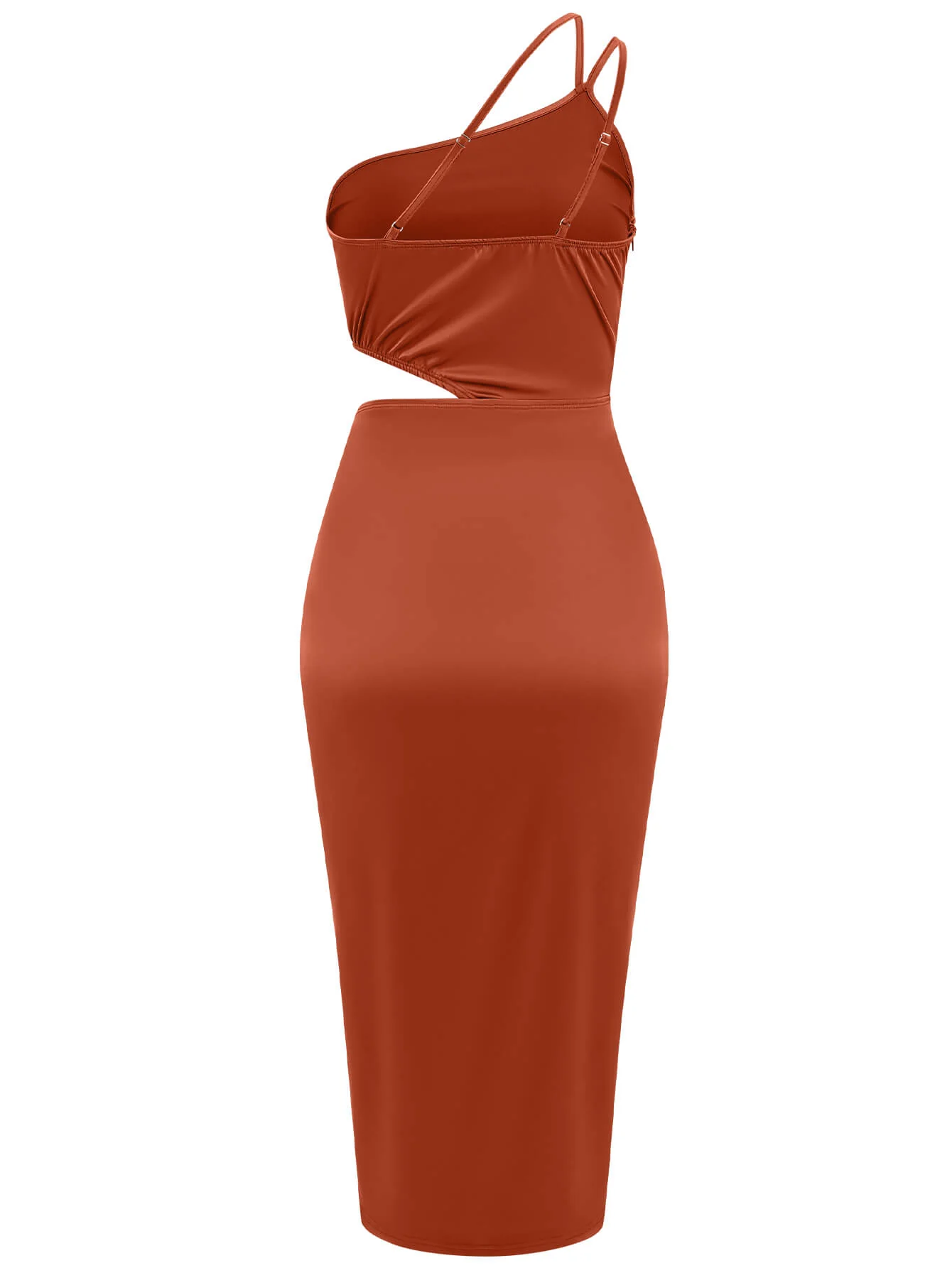 Vianne One-Shoulder Satin Midi Dress - Brown - Image 8
