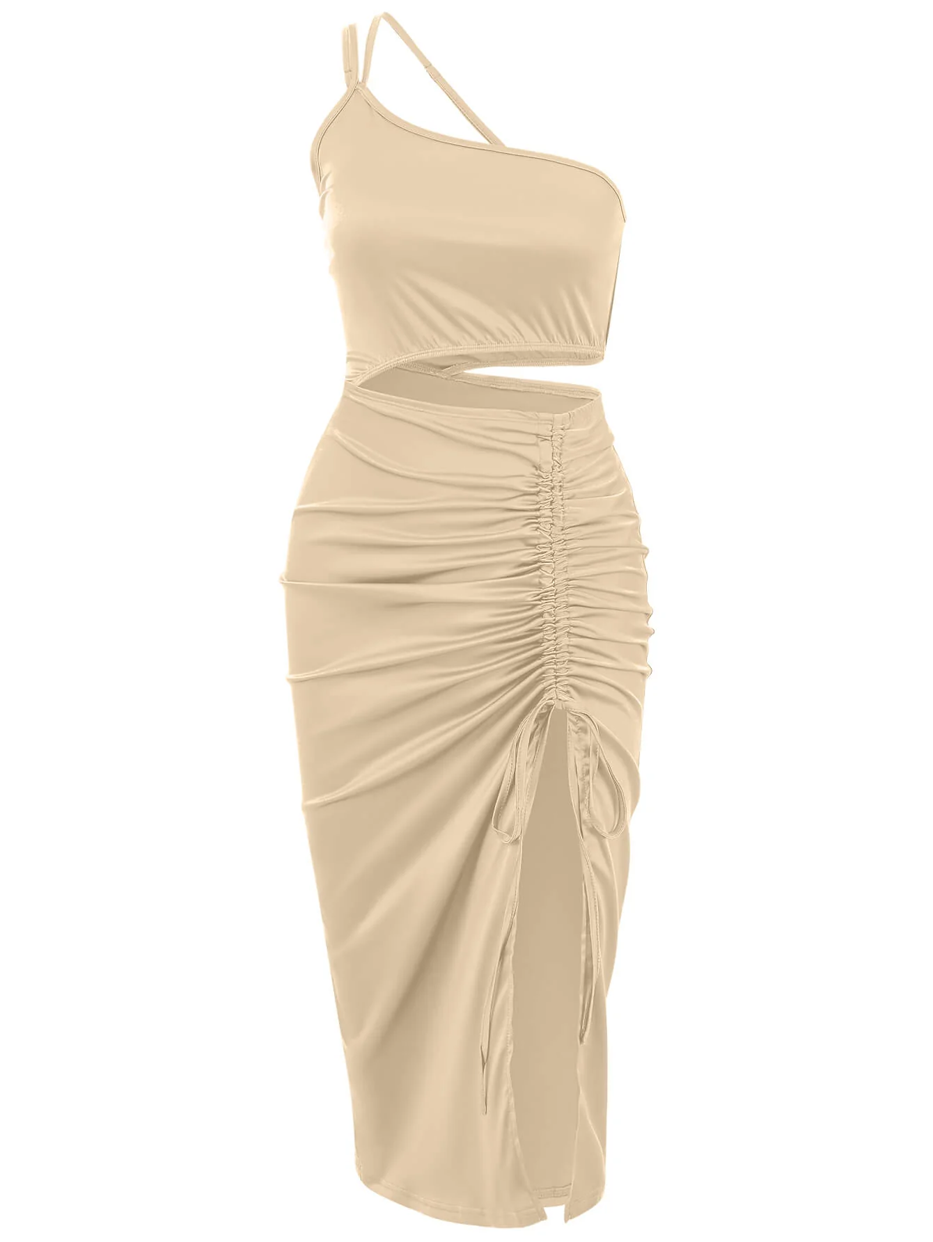 Vianne One-Shoulder Satin Midi Dress - Champagne - Image 7