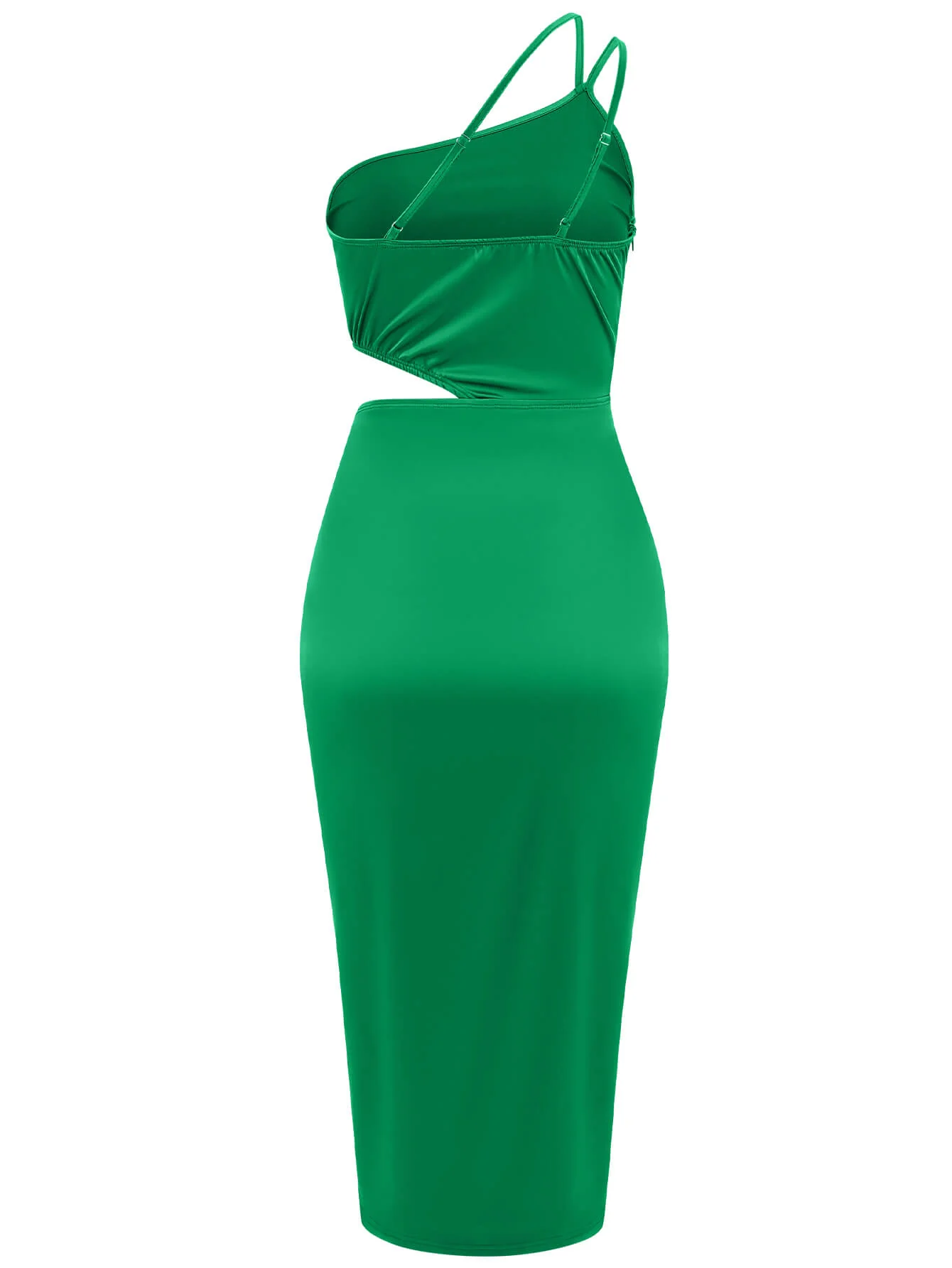 Vianne One-Shoulder Satin Midi Dress - Emerald - Image 8