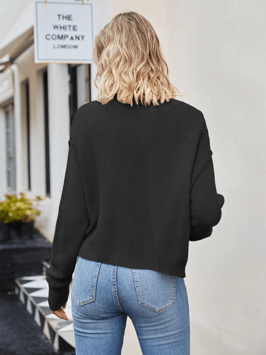 Wafflemate Button Front Knit Cardigan - Black - Image 3