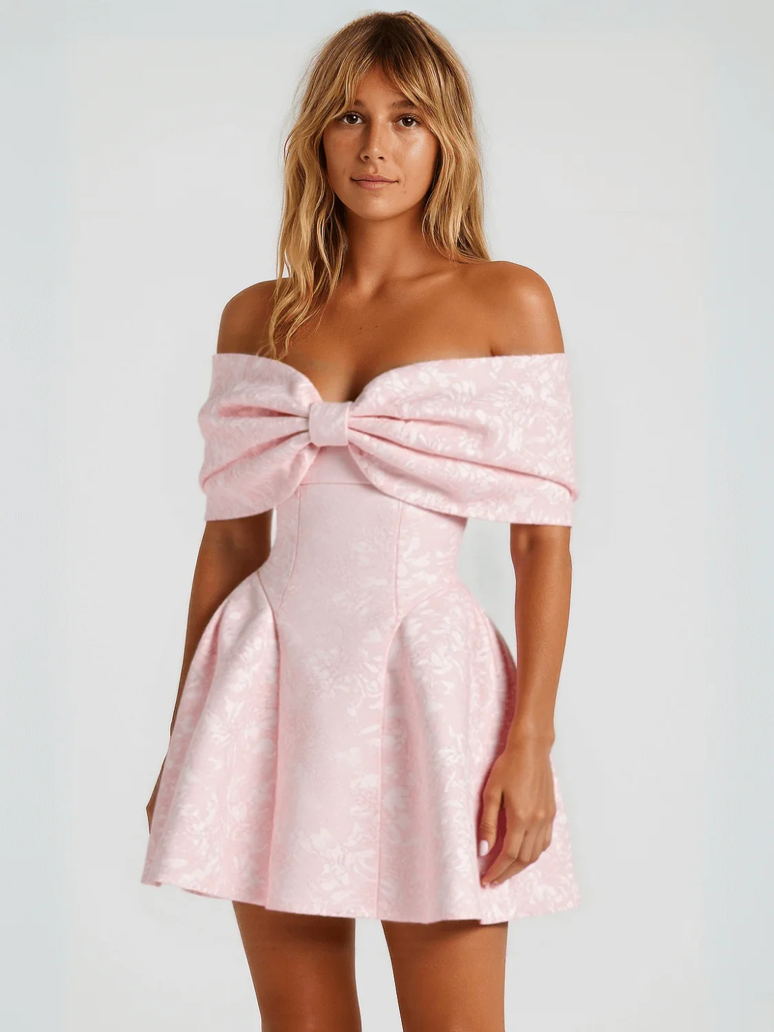 Whispering Bow Off The Shoulder Mini Dress