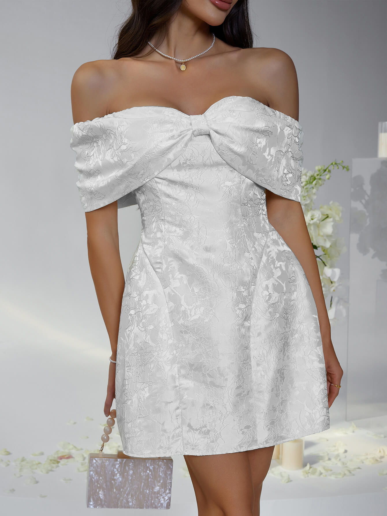 Whispering Bow Off The Shoulder Mini Dress - Image 10