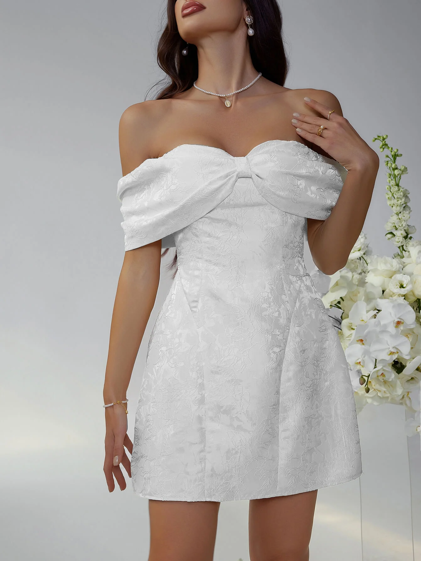 Whispering Bow Off The Shoulder Mini Dress - Image 12