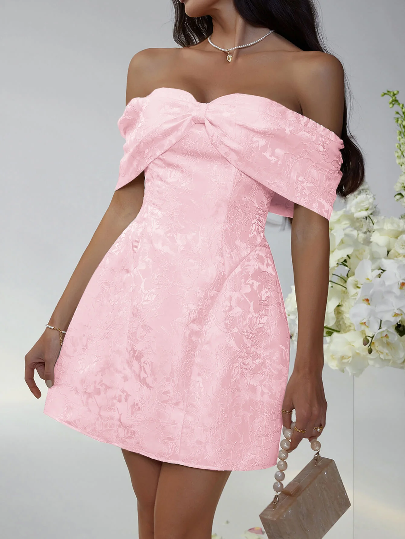 Whispering Bow Off The Shoulder Mini Dress - Image 4
