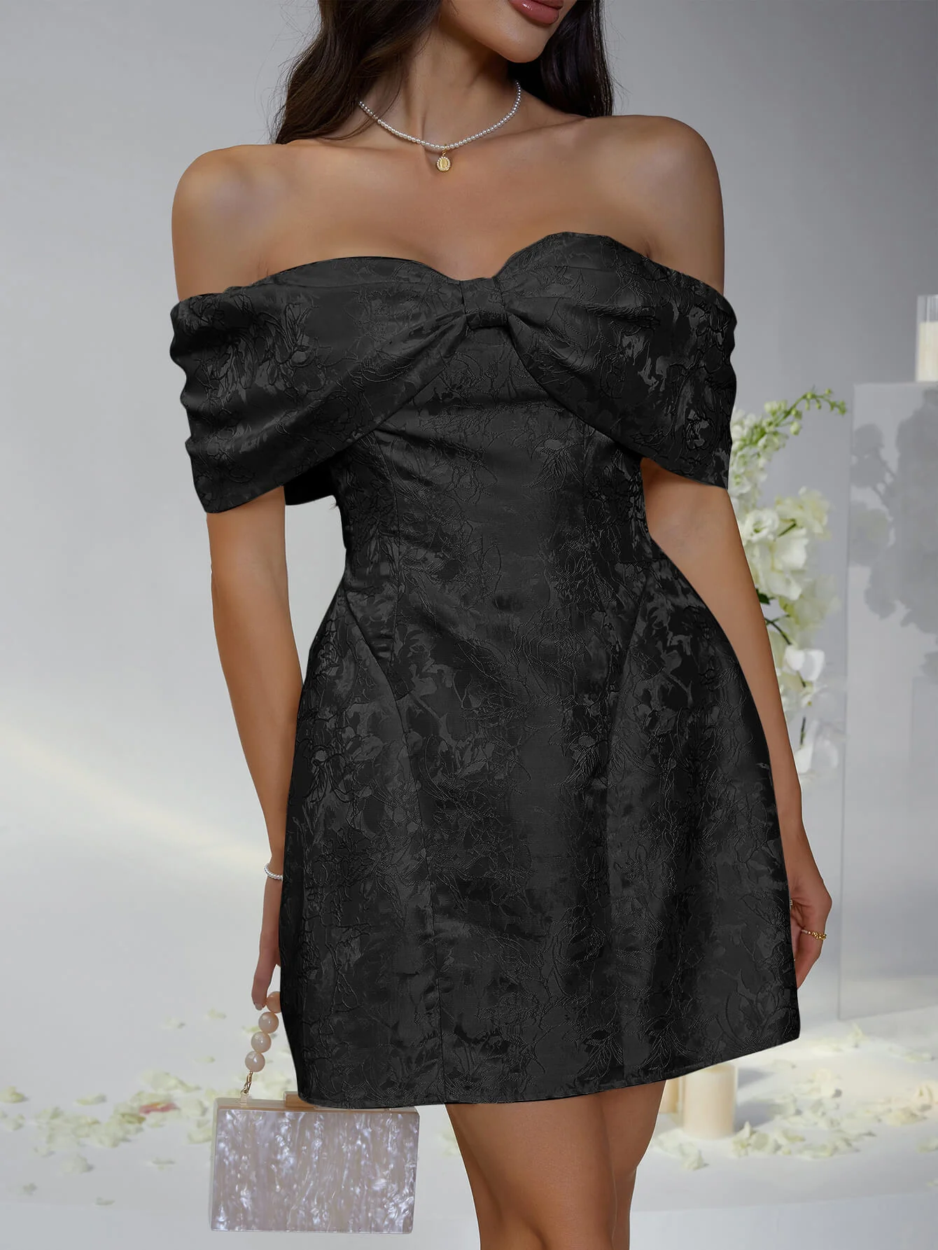 Whispering Bow Off The Shoulder Mini Dress - Image 7
