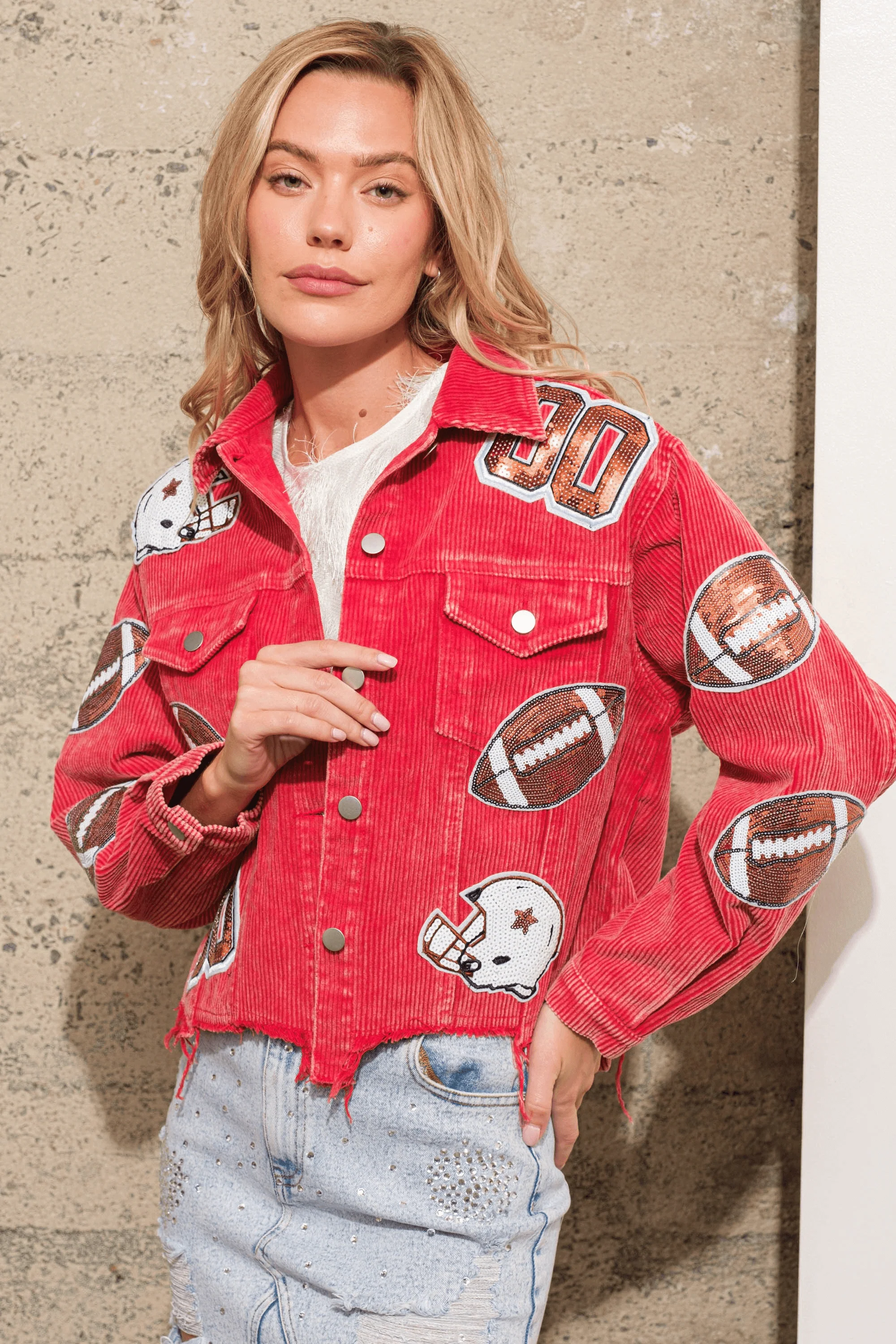 Wide Receiver Ready Sequin Corduroy Jacket - Pink - Image 2